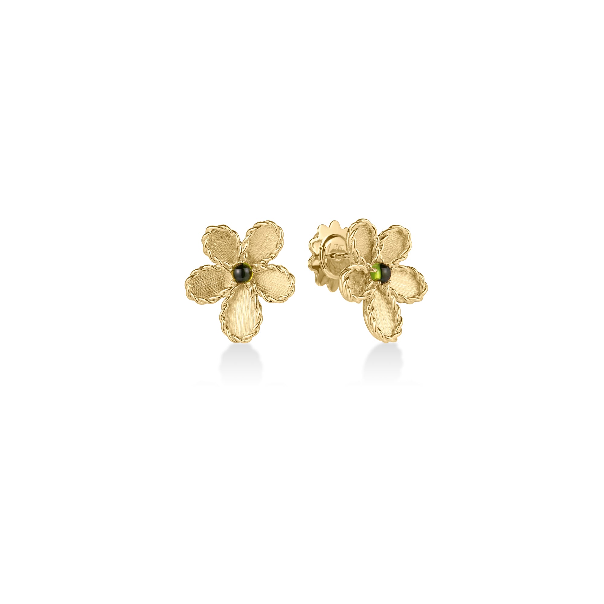 18K YELLOW GOLD JASMINE GREEN TOURMALINE FLOWER STUD EARRINGS