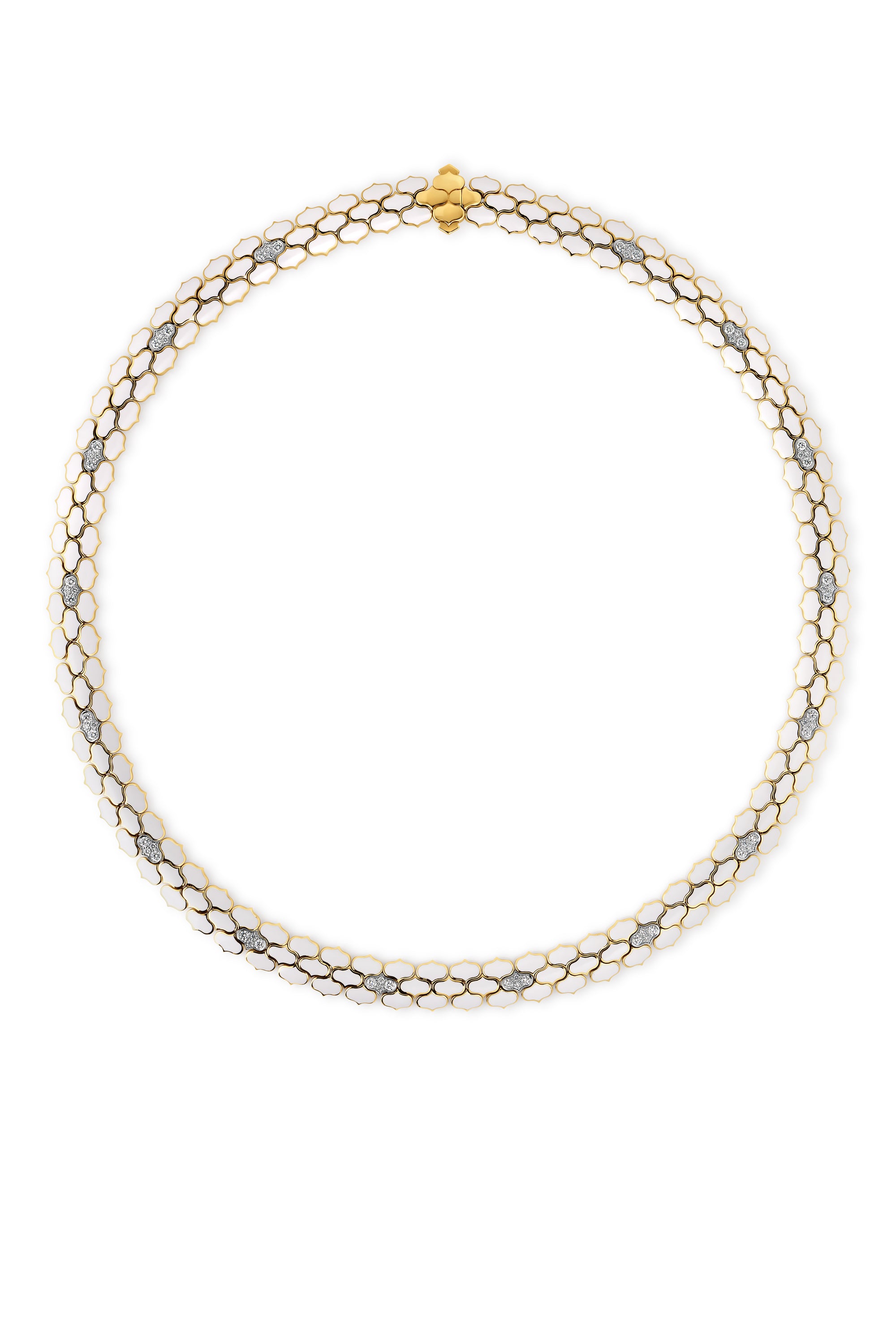 18K YELLOW/WHITE GOLD COBRA DIAMOND & WHITE ENAMEL COLLAR NECKLACE