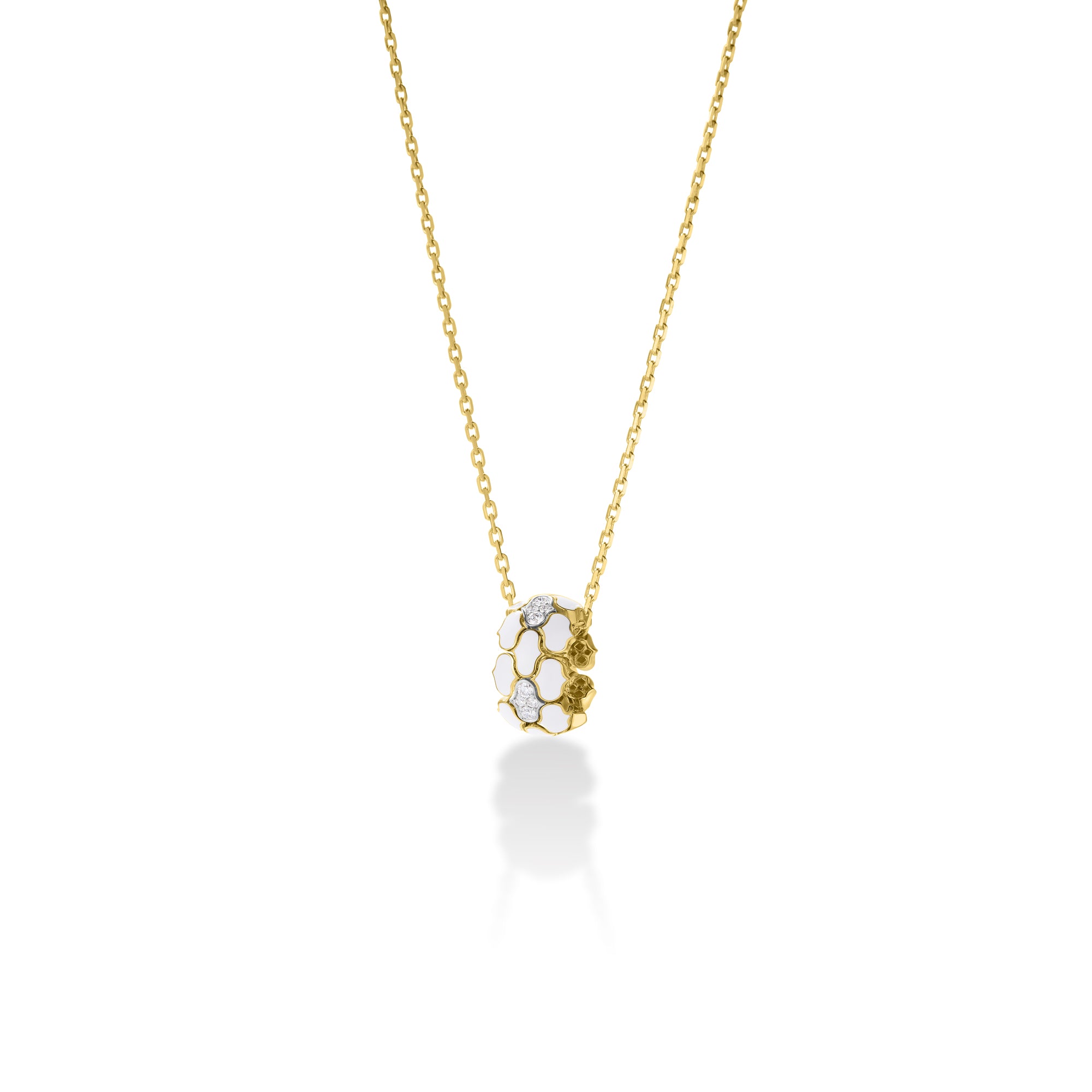 18K YELLOW/WHITE GOLD COBRA DIAMOND & WHITE ENAMEL NECKLACE