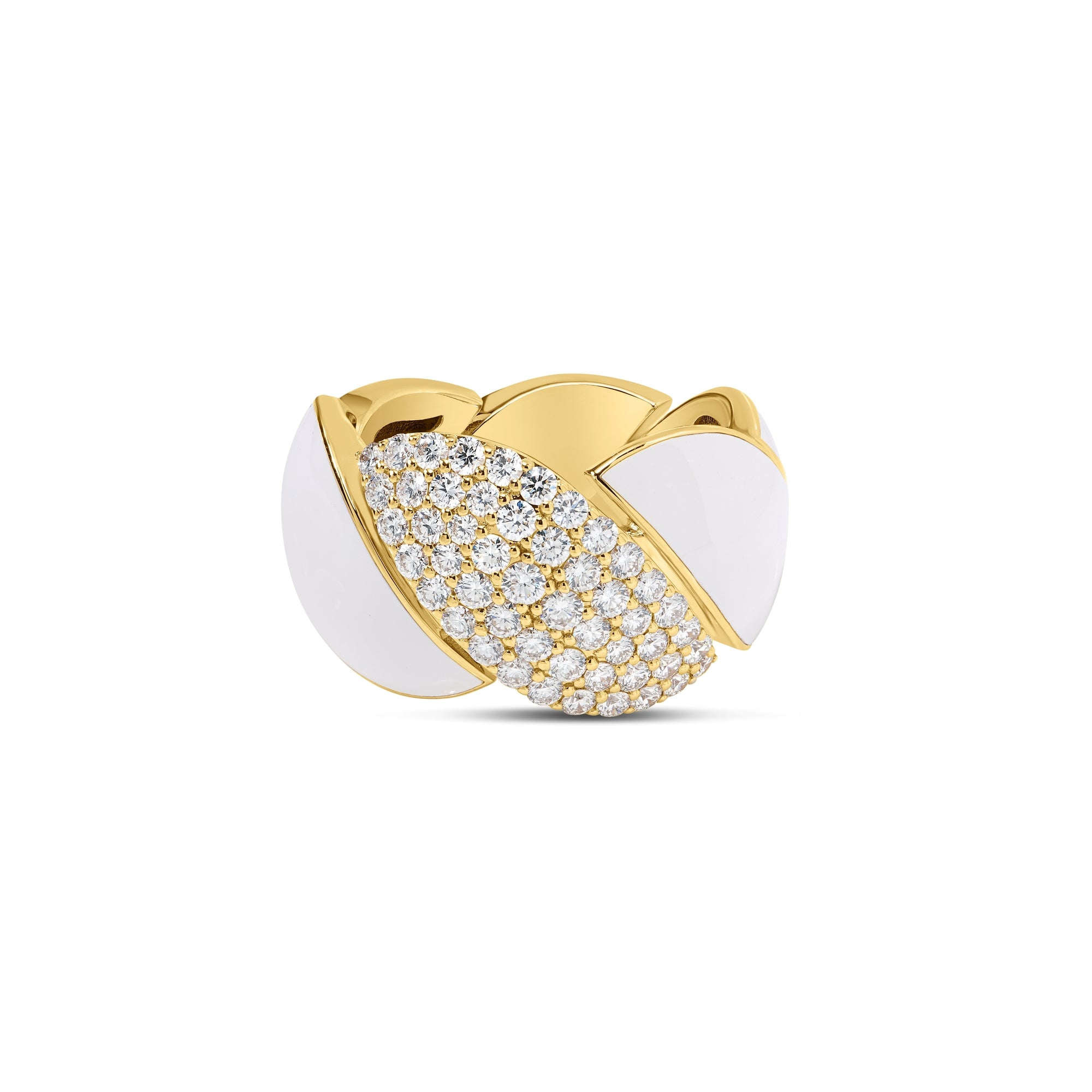 18K YELLOW GOLD SAN MARCO DIAMOND AND WHITE ENAMEL WIDE RING