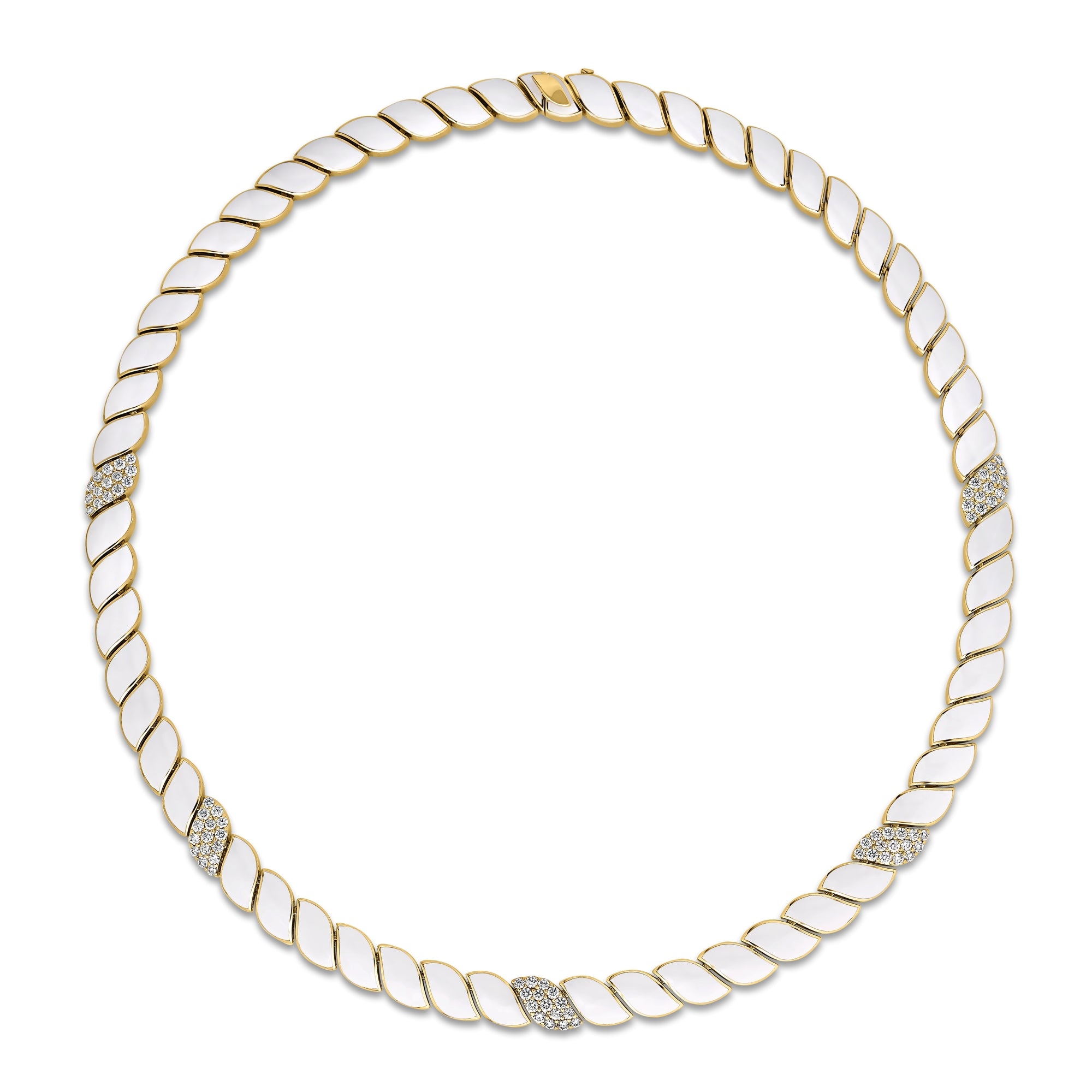 18K YELLOW GOLD SAN MARCO DIAMOND AND WHITE ENAMEL COLLAR NECKLACE