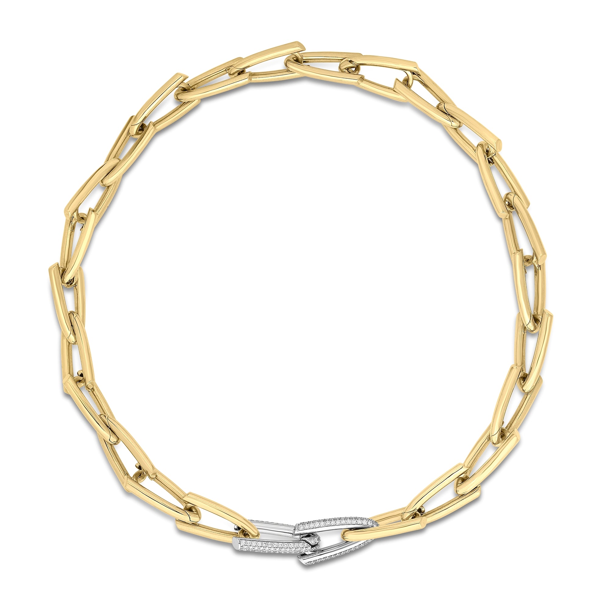 18K YELLOW/WHITE DESIGNER GOLD TRIANGLE LINK DIAMOND NECKLACE