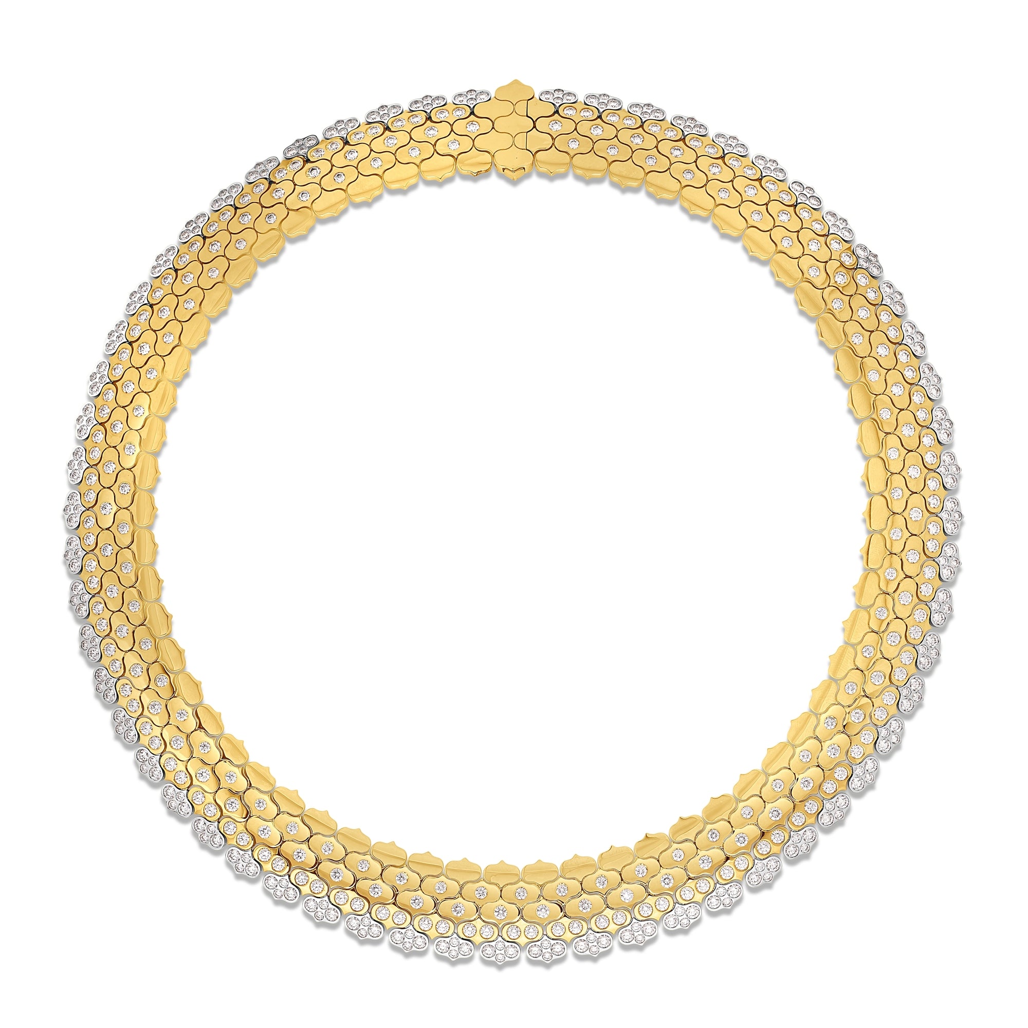18K YELLOW/WHITE GOLD COBRA DIAMOND WIDE COLLAR NECKLACE