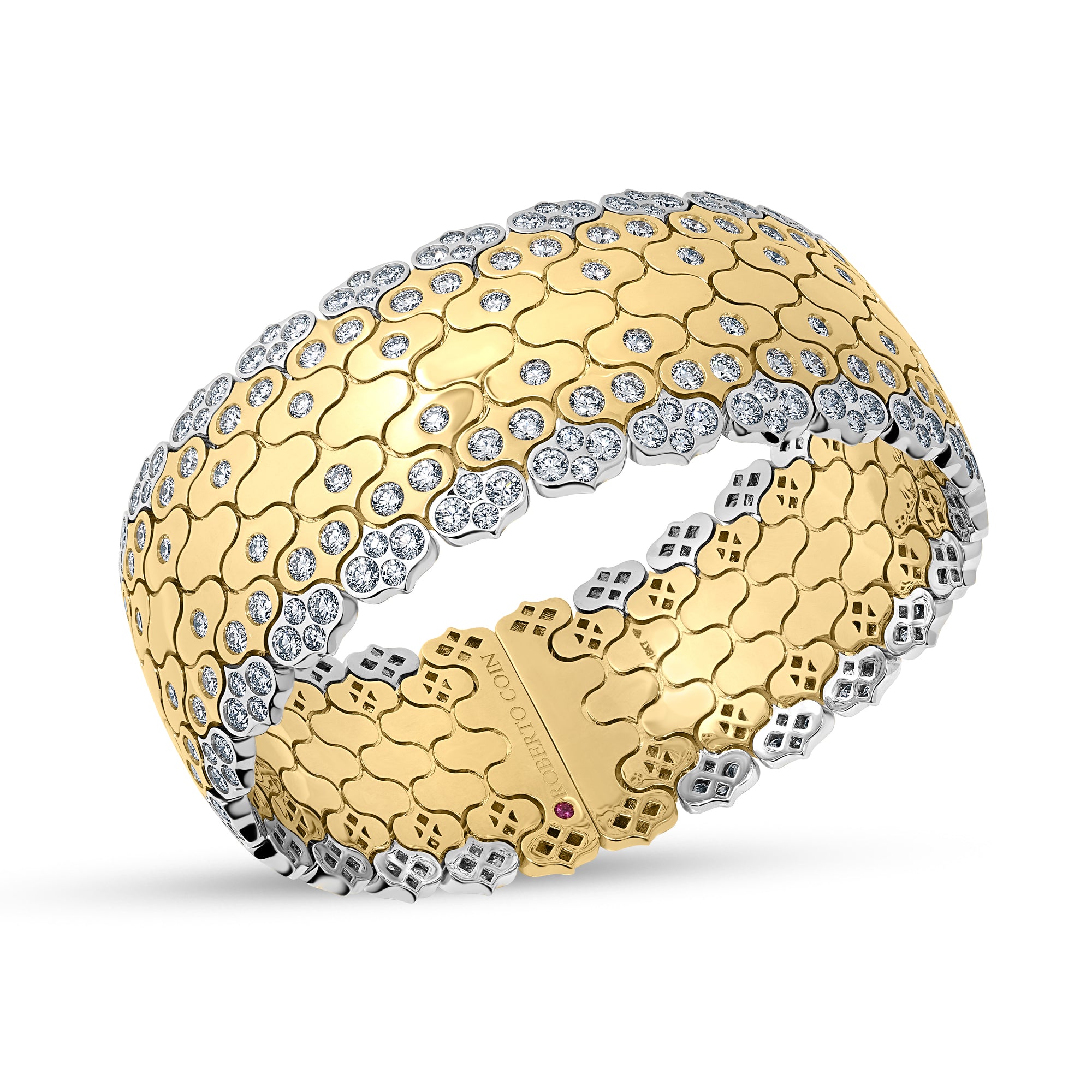 18K YELLOW/WHITE GOLD COBRA DIAMOND WIDE CUFF BANGLE