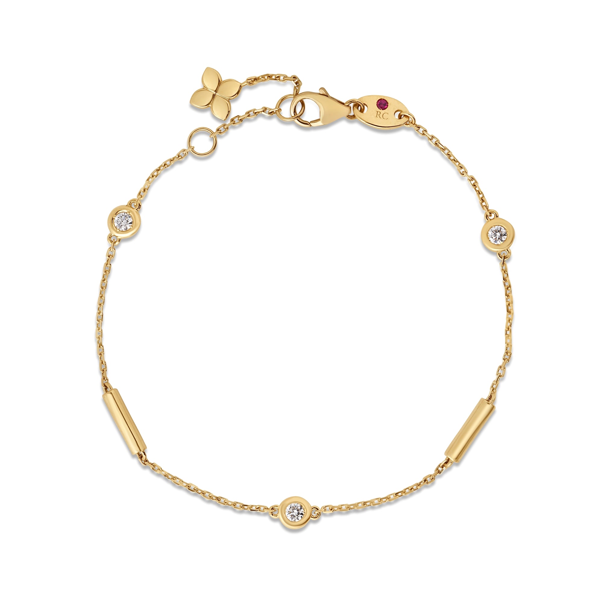 18K YELLOW GOLD DIAMONDS BY THE INCH BAR AND BEZEL STATION BRACELET