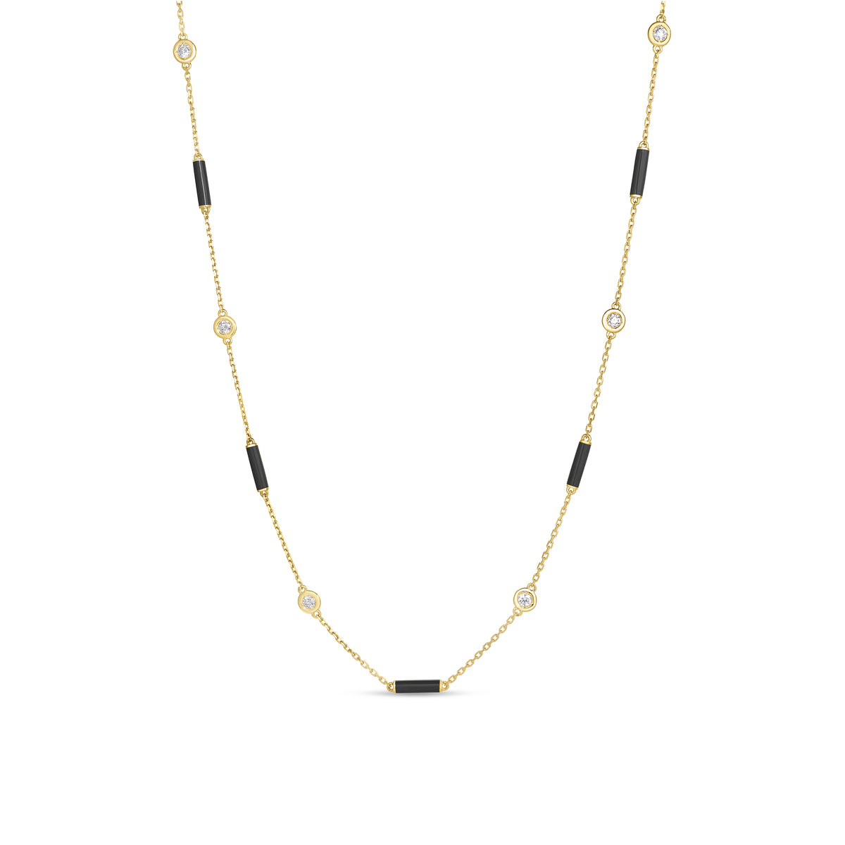 18K ROSE GOLD DIAMONDS BY THE INCH BLACK ENAMEL BAR AND BEZEL STATION NECKLACE