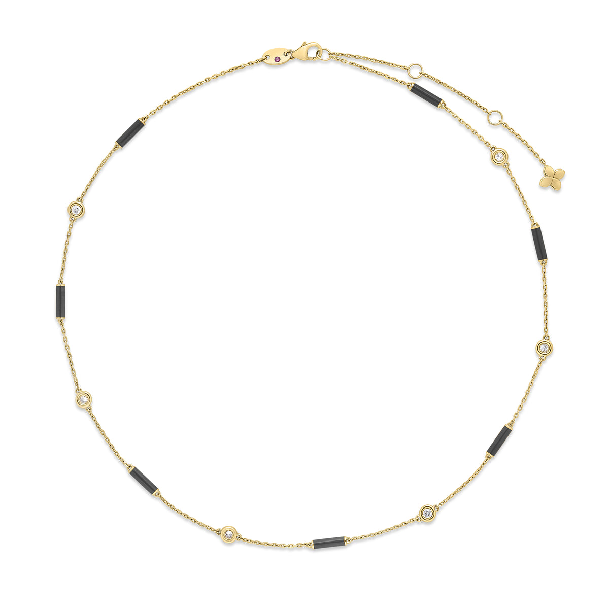 18K ROSE GOLD DIAMONDS BY THE INCH BLACK ENAMEL BAR AND BEZEL STATION NECKLACE