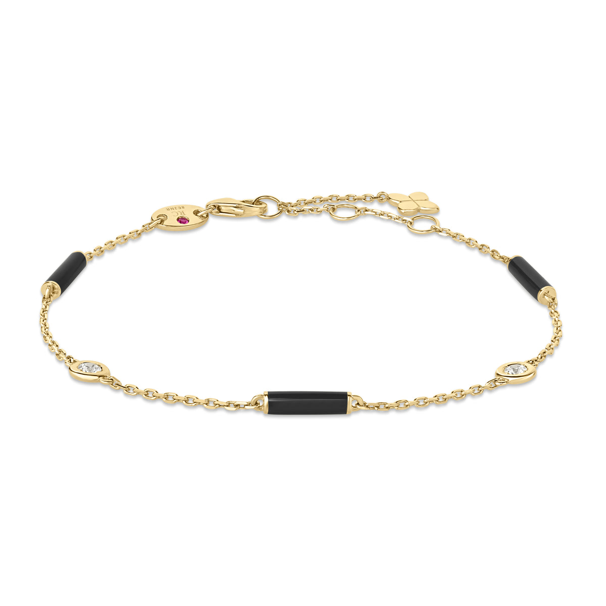 18K YELLOW GOLD DIAMONDS BY THE INCH BLACK ENAMEL BAR AND BEZEL STATION BRACELET