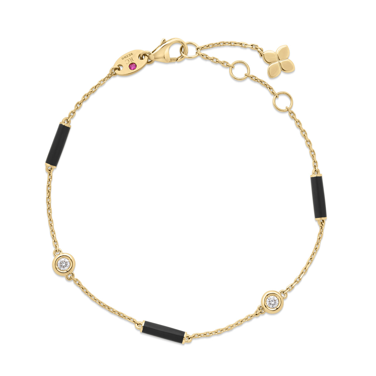 18K YELLOW GOLD DIAMONDS BY THE INCH BLACK ENAMEL BAR AND BEZEL STATION BRACELET