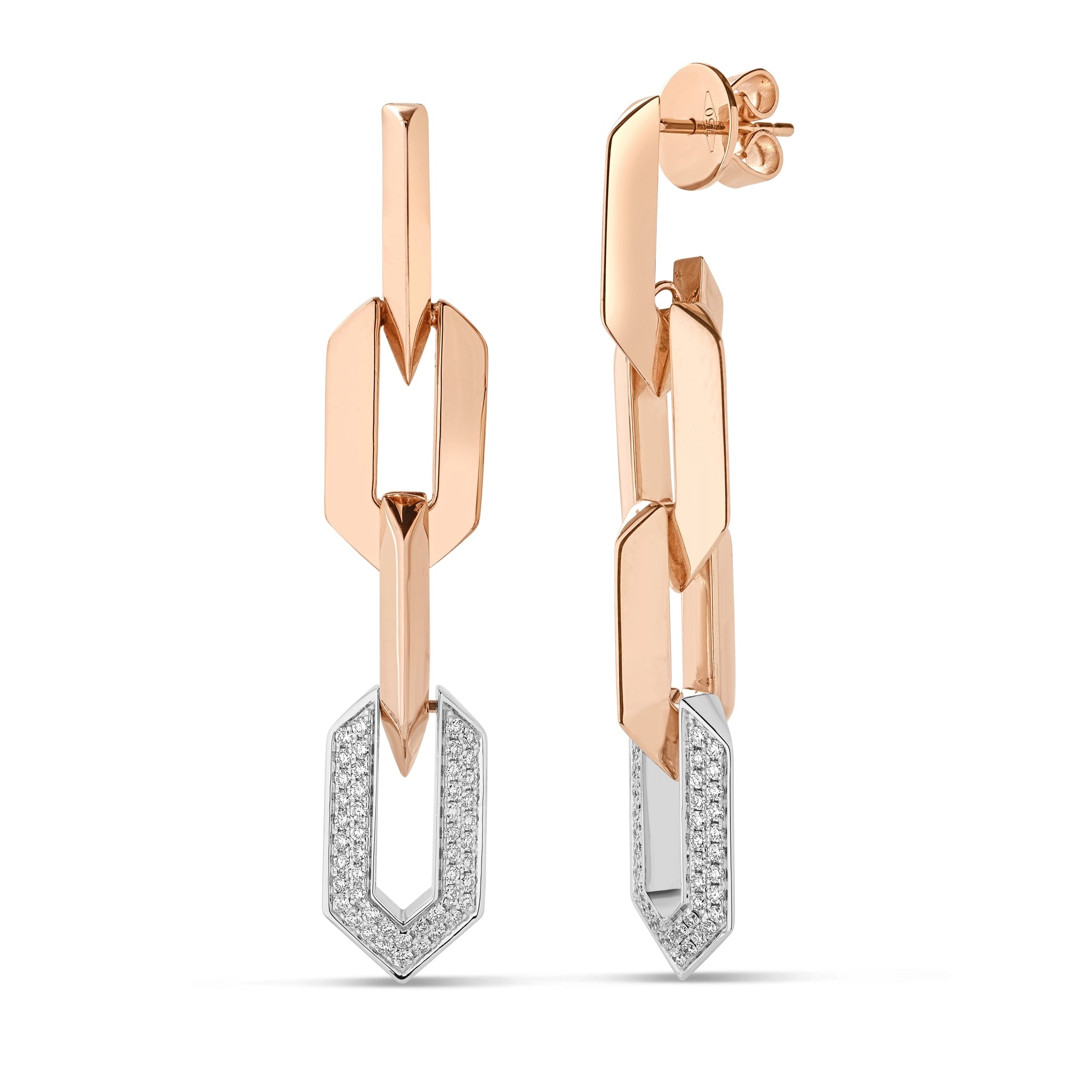 18K ROSE/WHITE DESIGNER GOLD DIAMOND EARRINGS