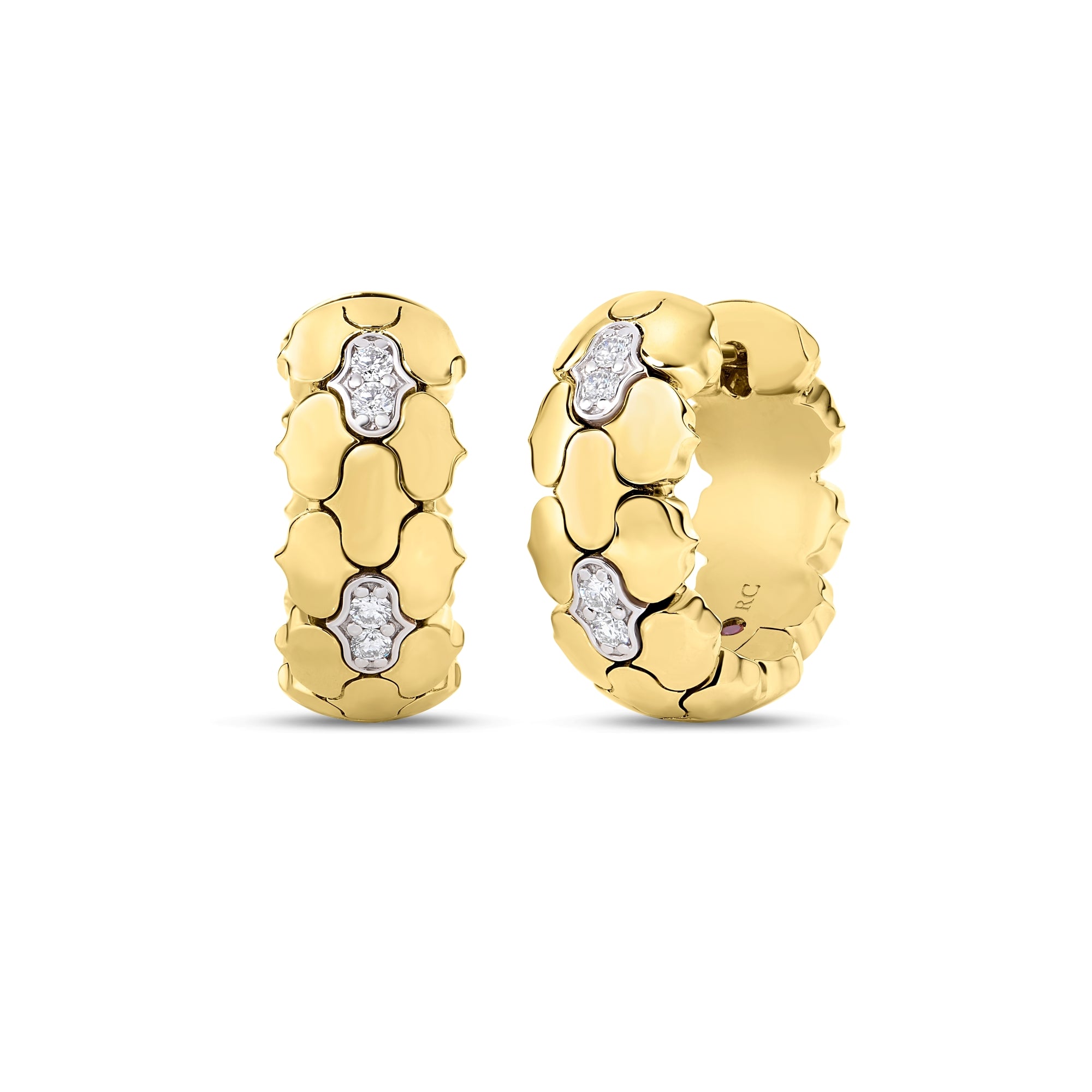 18K YELLOW/WHITE GOLD COBRA NARROW DIAMOND HOOP EARRINGS