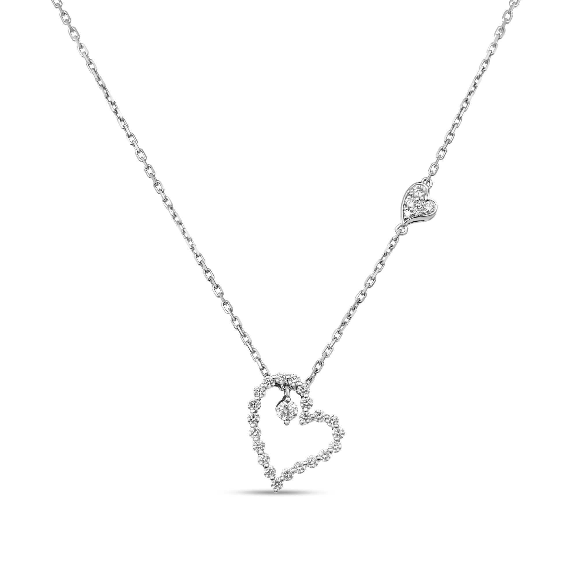 18K WHITE GOLD DIAMOND PRINCESS HEART NECKLACE