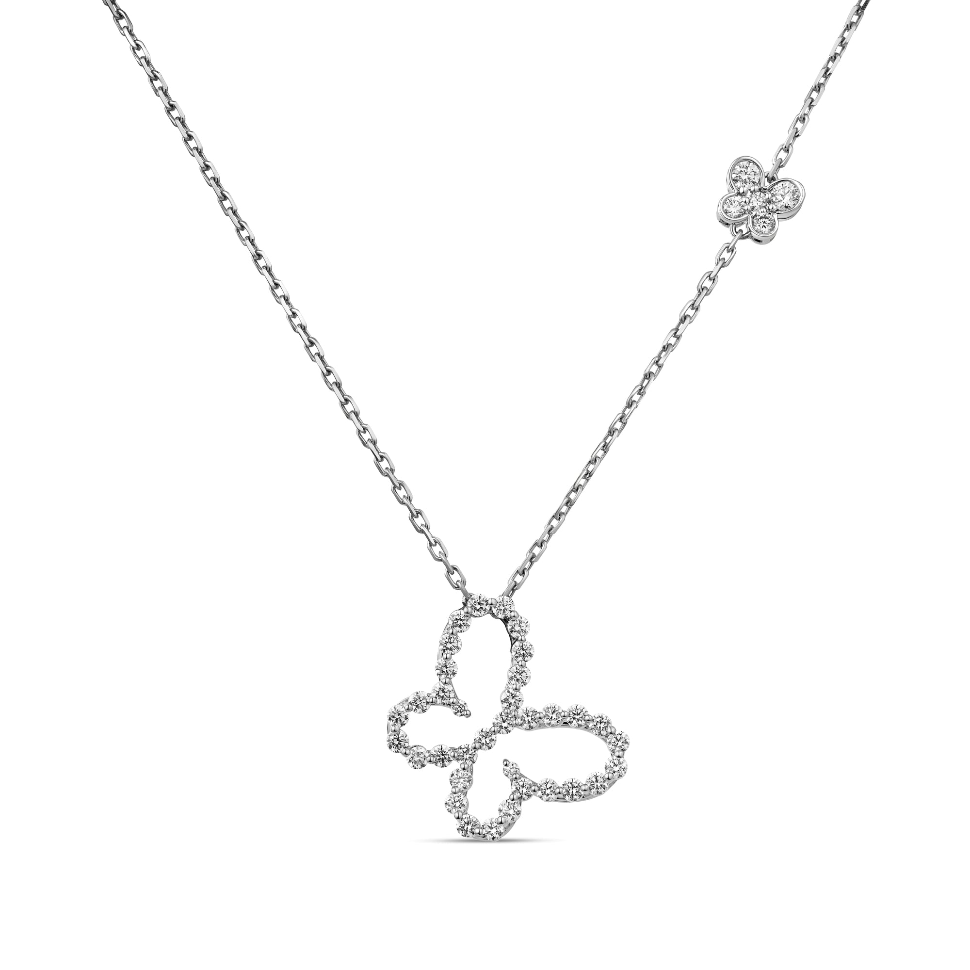 18K WHITE GOLD JASMINE PAVE DIAMOND OUTLINE BUTTERFLY NECKLACE