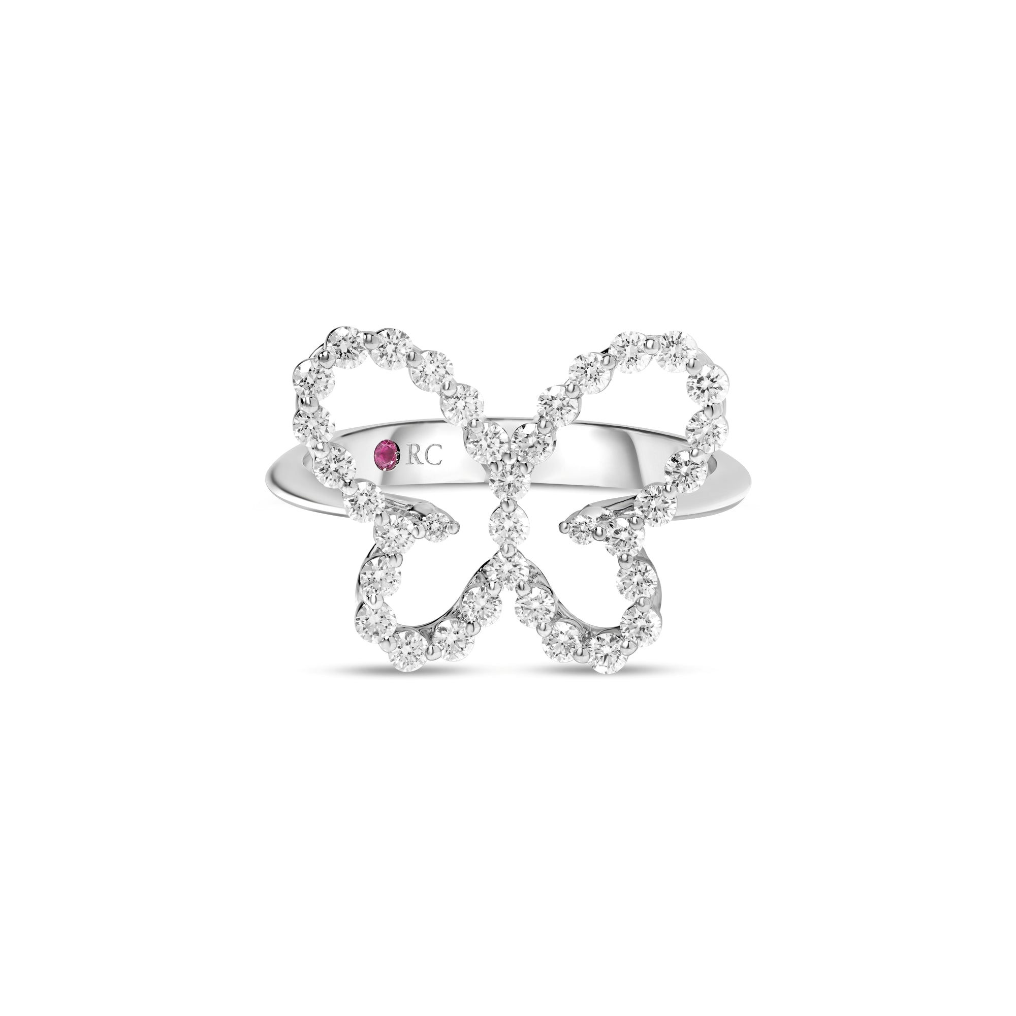 18K WHITE GOLD JASMINE PAVE DIAMOND OUTLINE BUTTERFLY RING