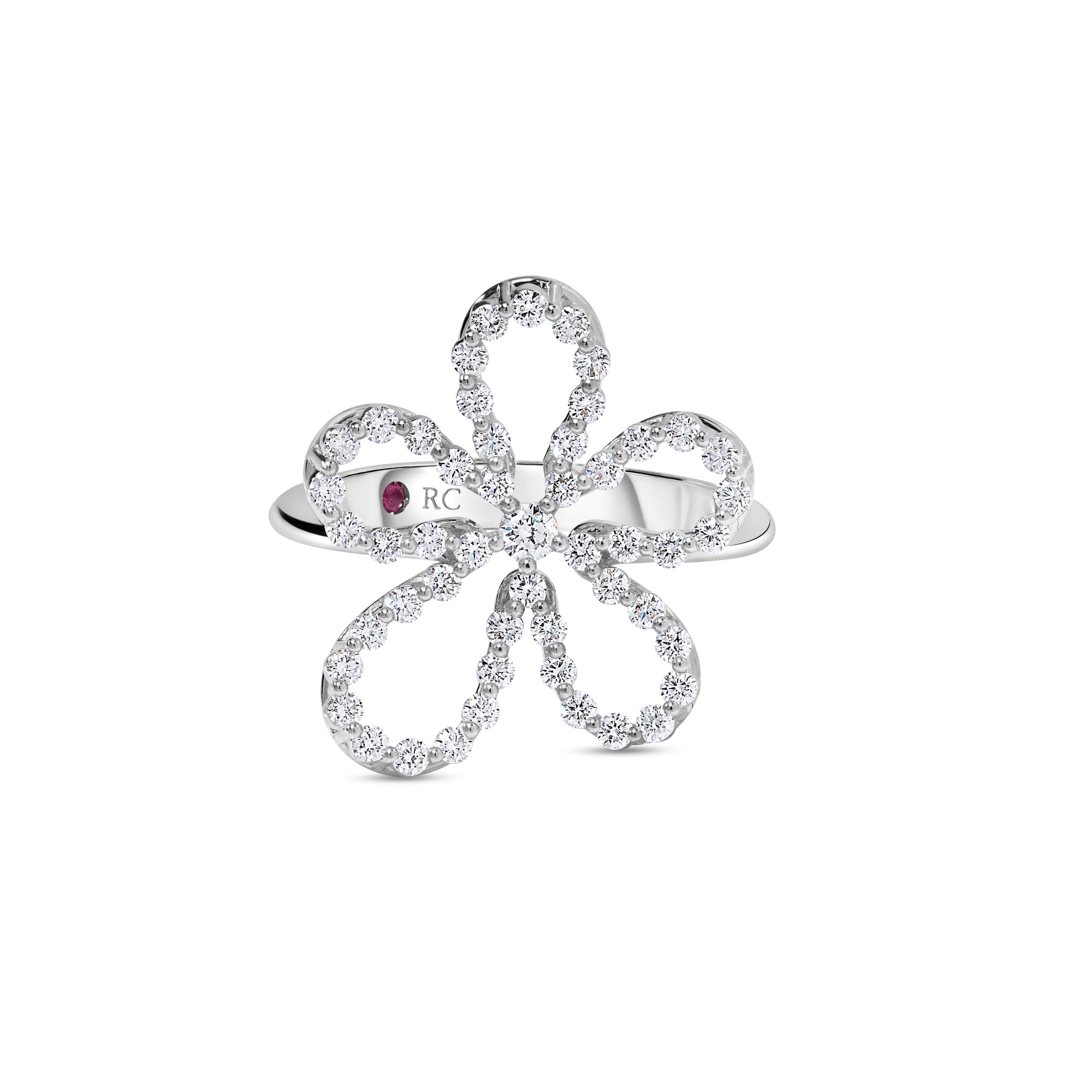 18K WHITE GOLD JASMINE LARGE PAVE DIAMOND OUTLINE FLOWER RING