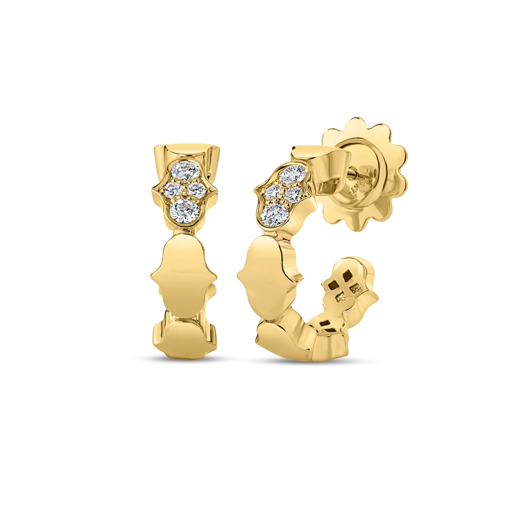 18K YELLOW GOLD COBRA DIAMOND ACCENT SINGLE ROW HOOP EARRINGS