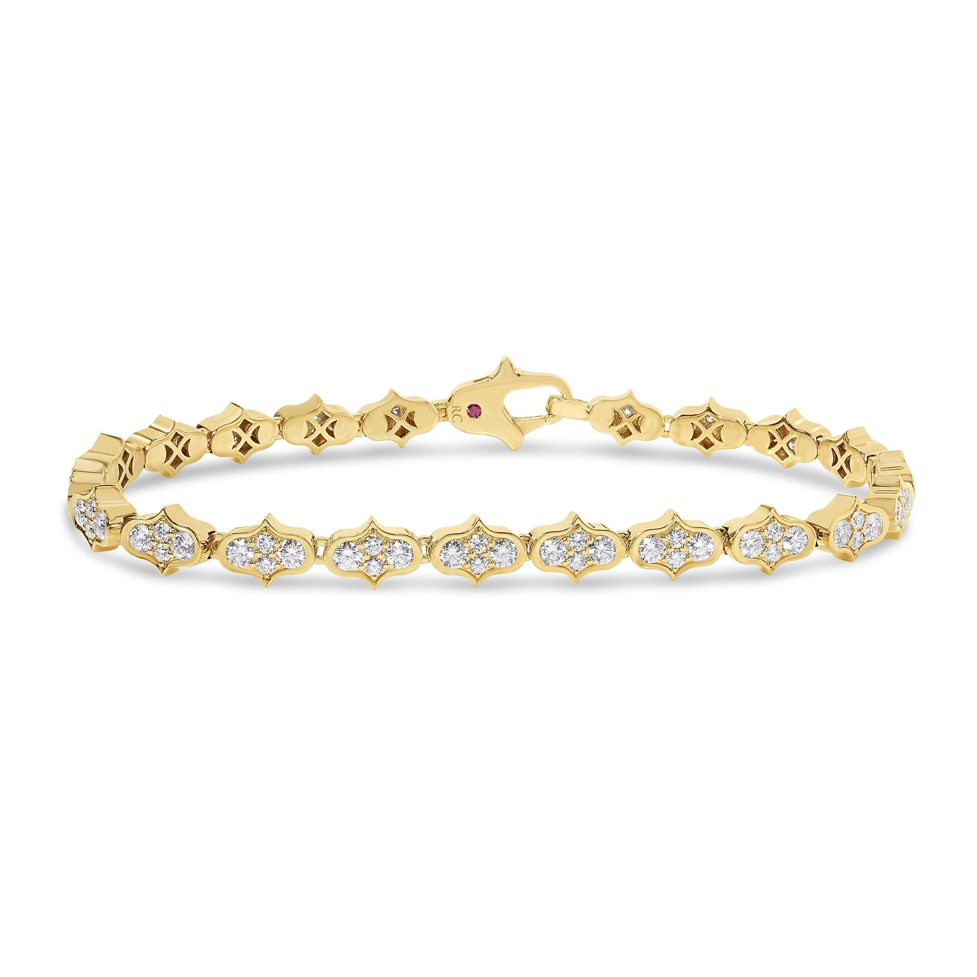 18K YELLOW GOLD COBRA PAVE DIAMOND SINGLE ROW BRACELET