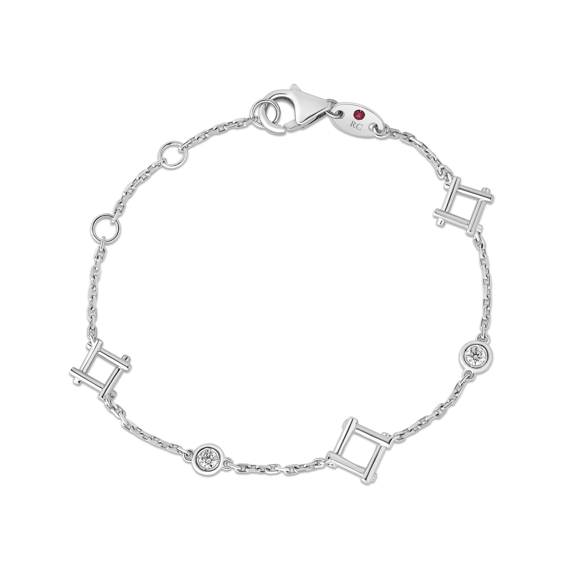 18K WHITE GOLD DOMINO ALTERNATING DIAMOND STATION BRACELET