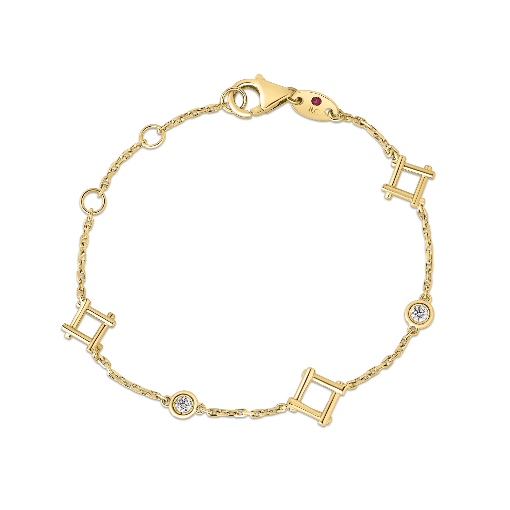 18K YELLOW GOLD DOMINO ALTERNATING DIAMOND STATION BRACELET