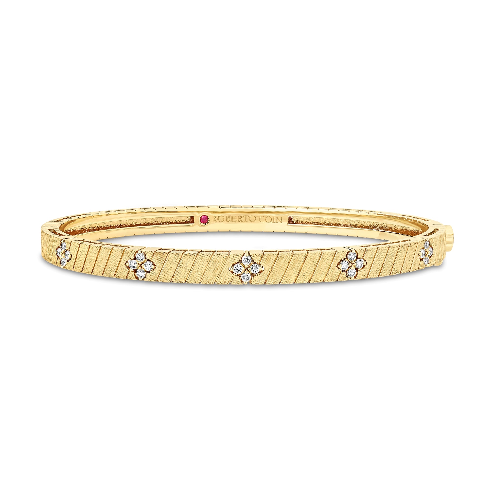 18K YELLOW GOLD LOVE IN VERONA RIDGED AND SATIN FINISH DIAMOND BANGLE