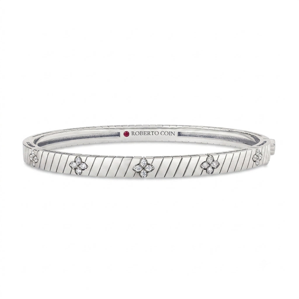 18K WHITE GOLD LOVE IN VERONA RIDGED DIAMOND BANGLE