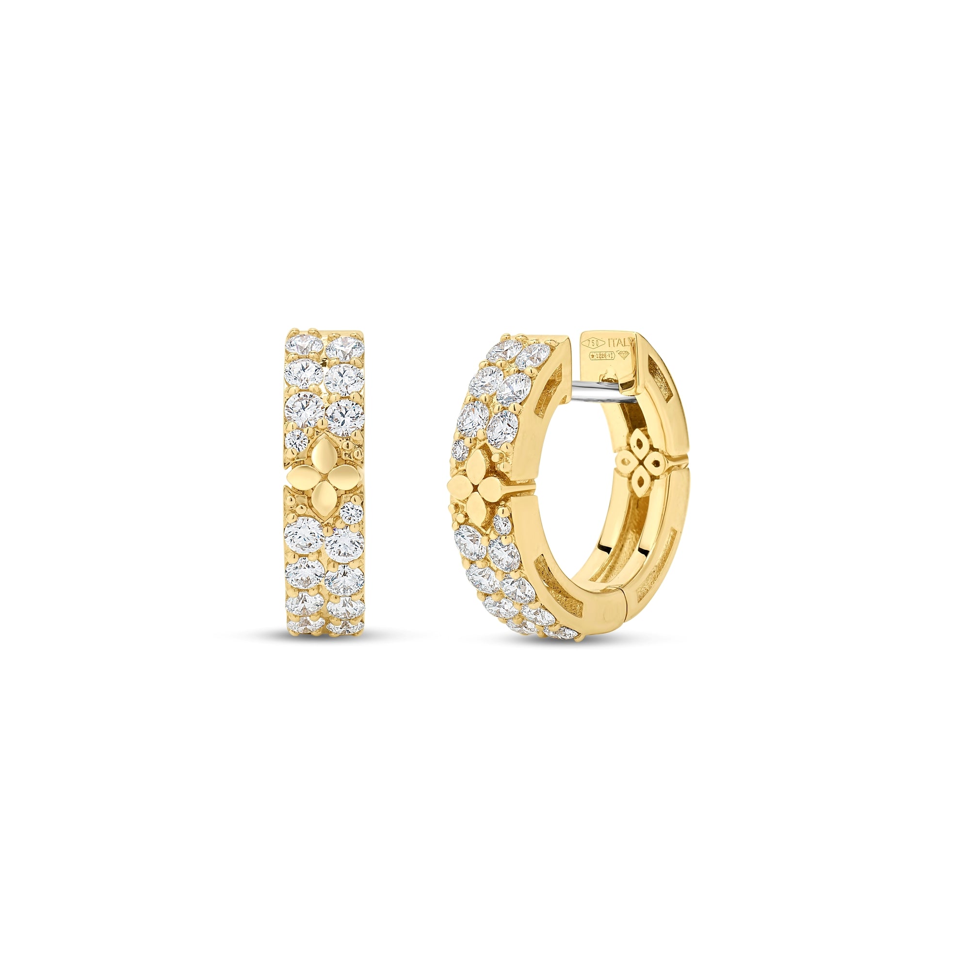 18K YELLOW GOLD LOVE IN VERONA NARROW PAVE DIAMOND AND POLISHED FLOWERS EARRINGS