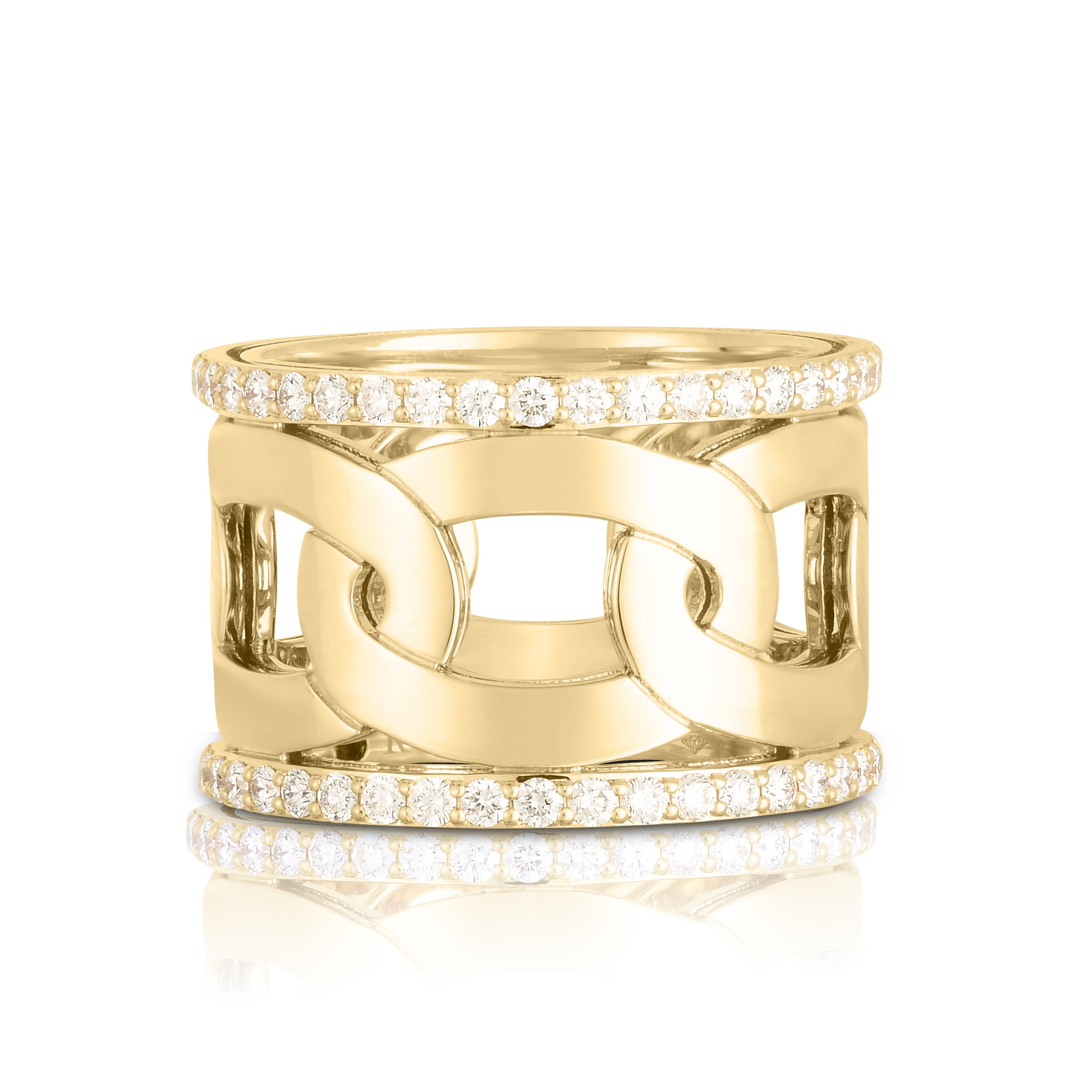 18K YELLOW GOLD NAVARRA WIDE DIAMOND EDGE RING