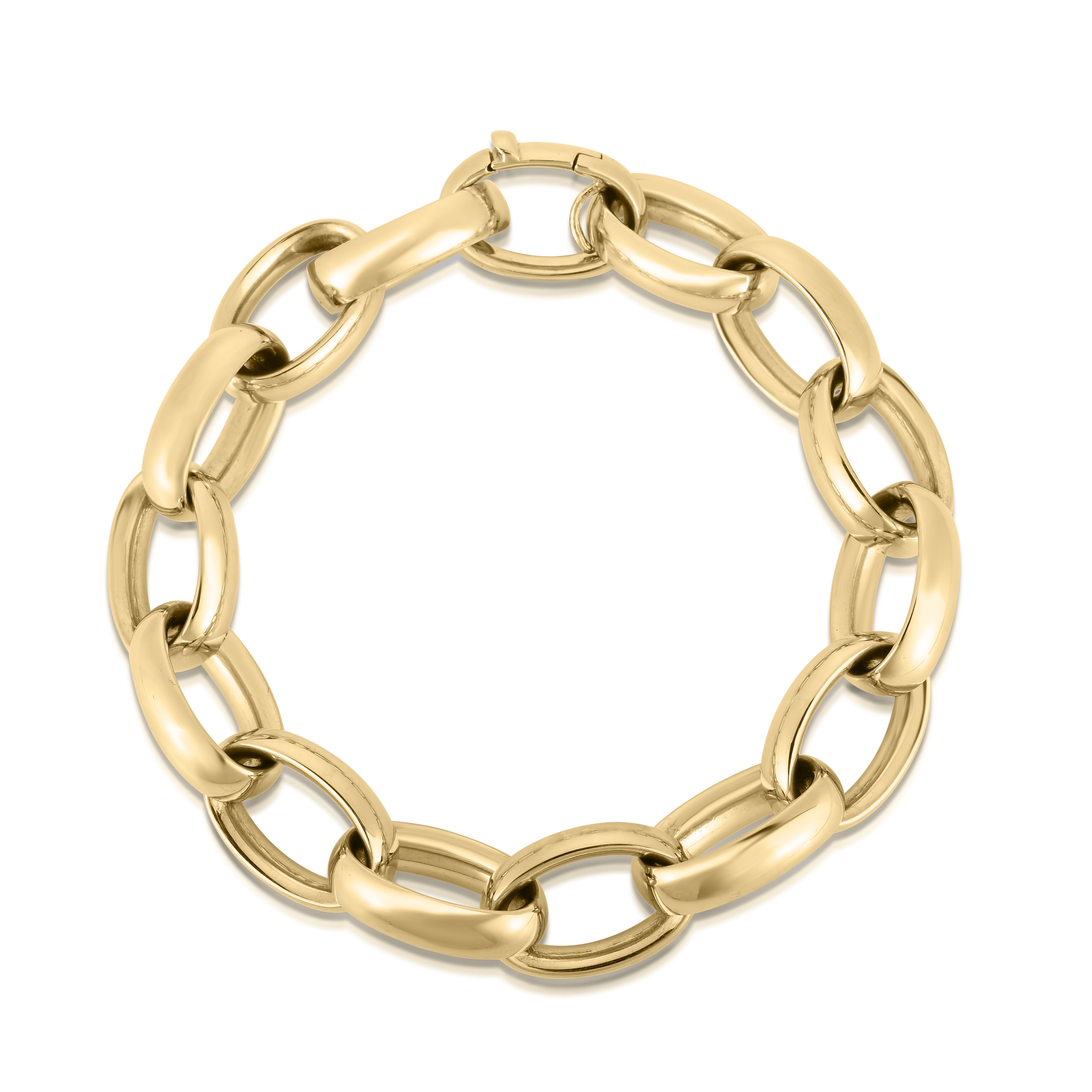 18K YELLOW DESIGNER GOLD CLASSIC POLISHED OVAL LINK BRACELET