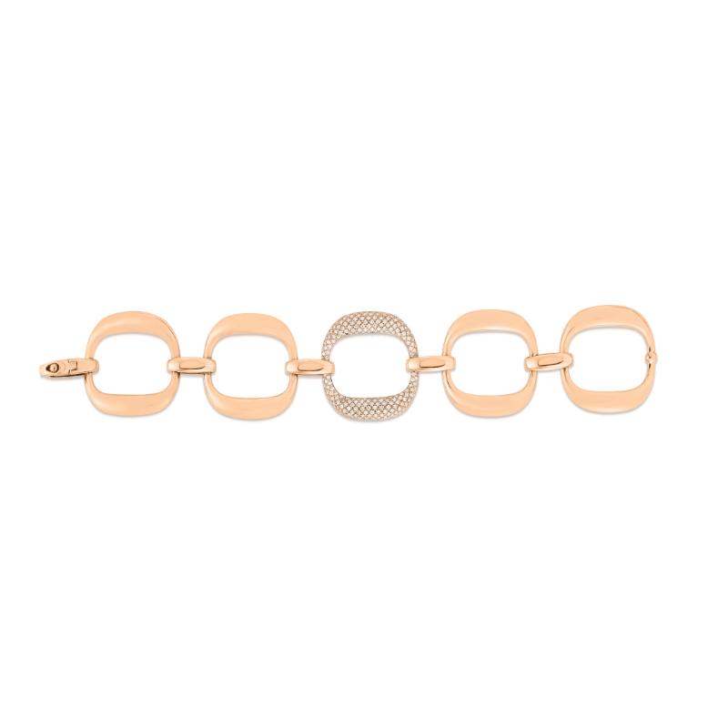 18K ROSE DESIGNER GOLD SINGLE PAVE DIAMOND LARGE O LINK BRACELET