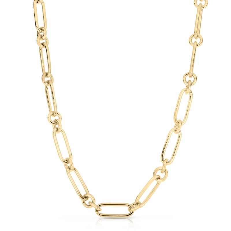 18K YELLOW DESIGNER GOLD OVAL & ROUND LINK NECKLACE