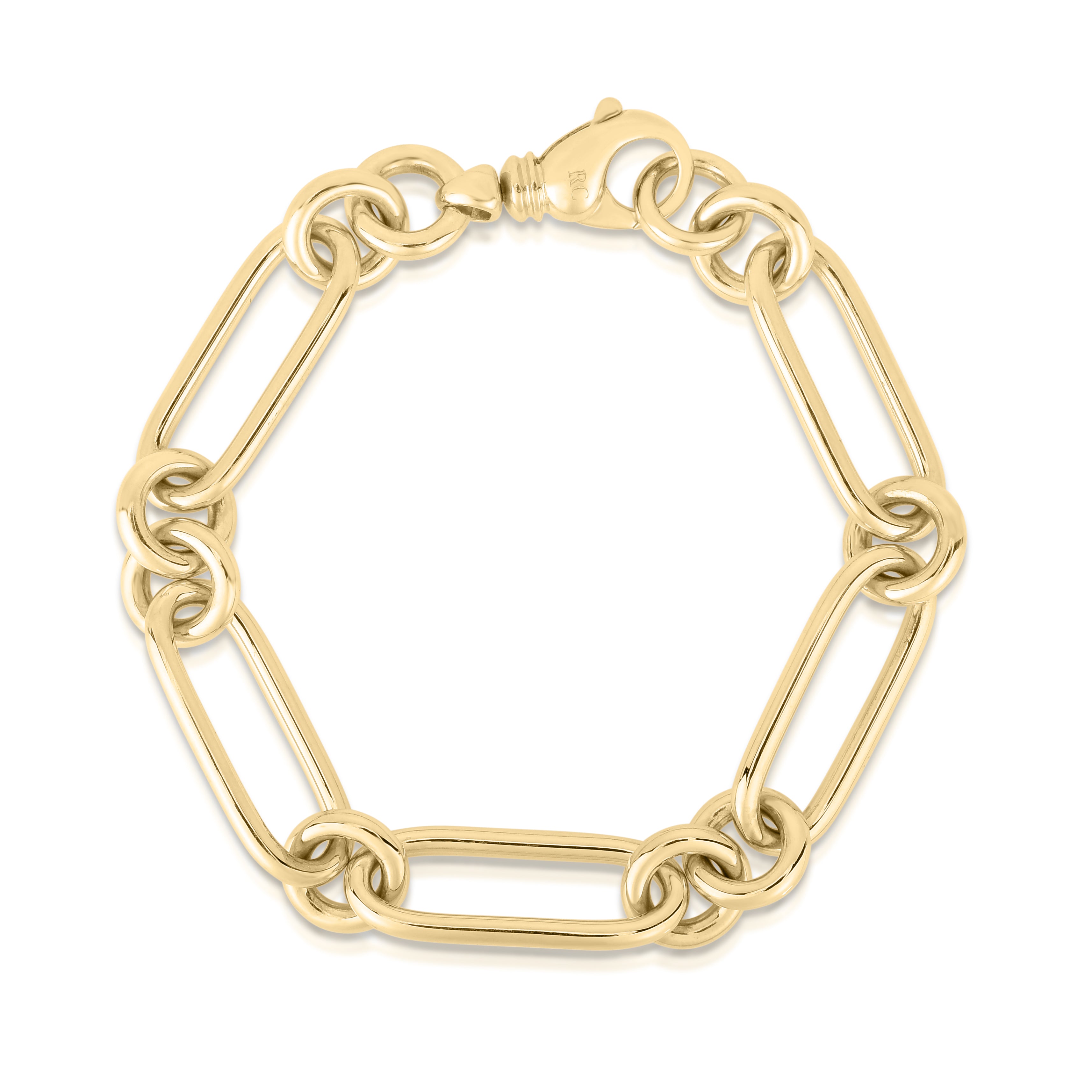 18K YELLOW DESIGNER GOLD OVAL & ROUND LINK BRACELET