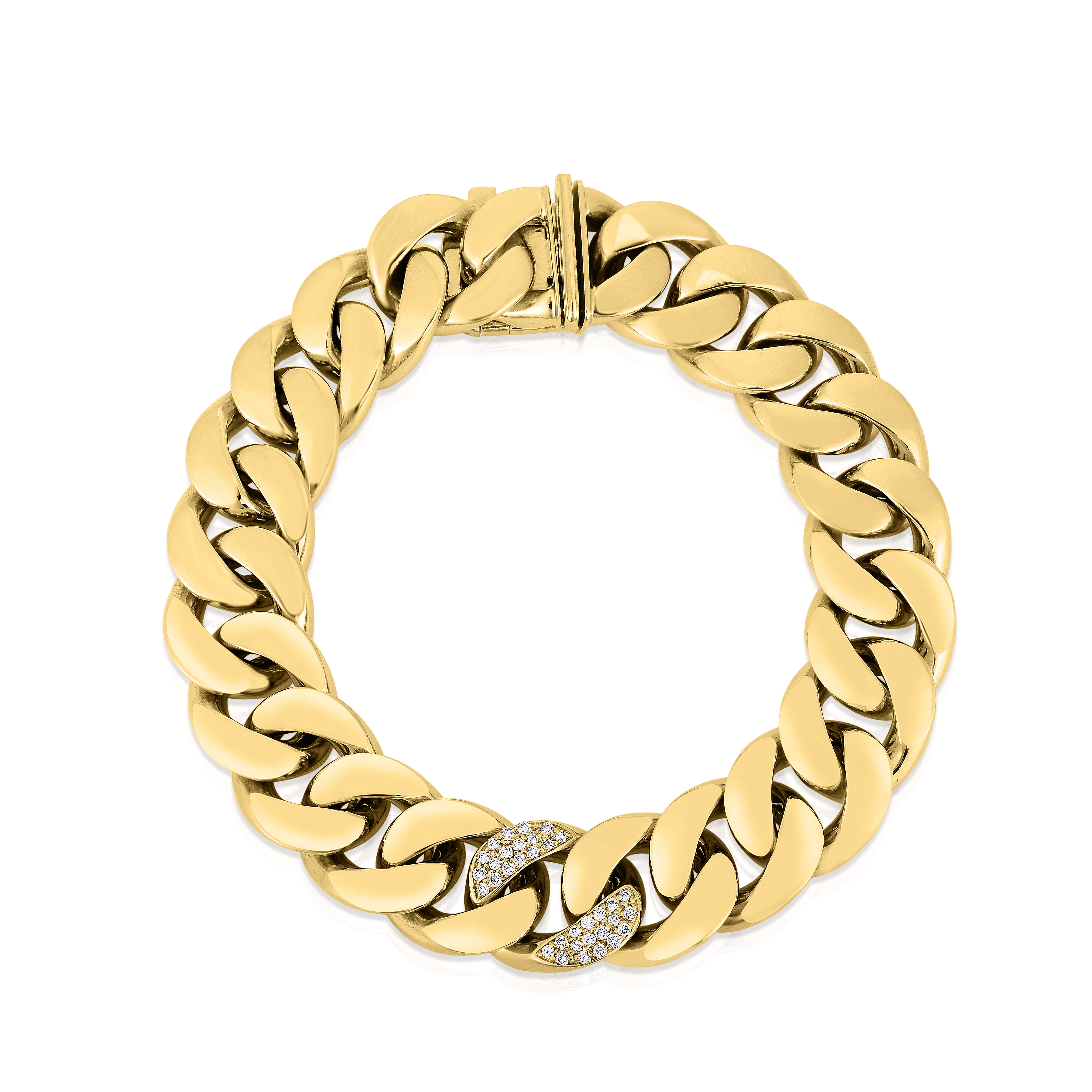 18K YELLOW/WHITE DESIGNER GOLD SINGLE PAVE DIAMOND LINK CURB BRACELET