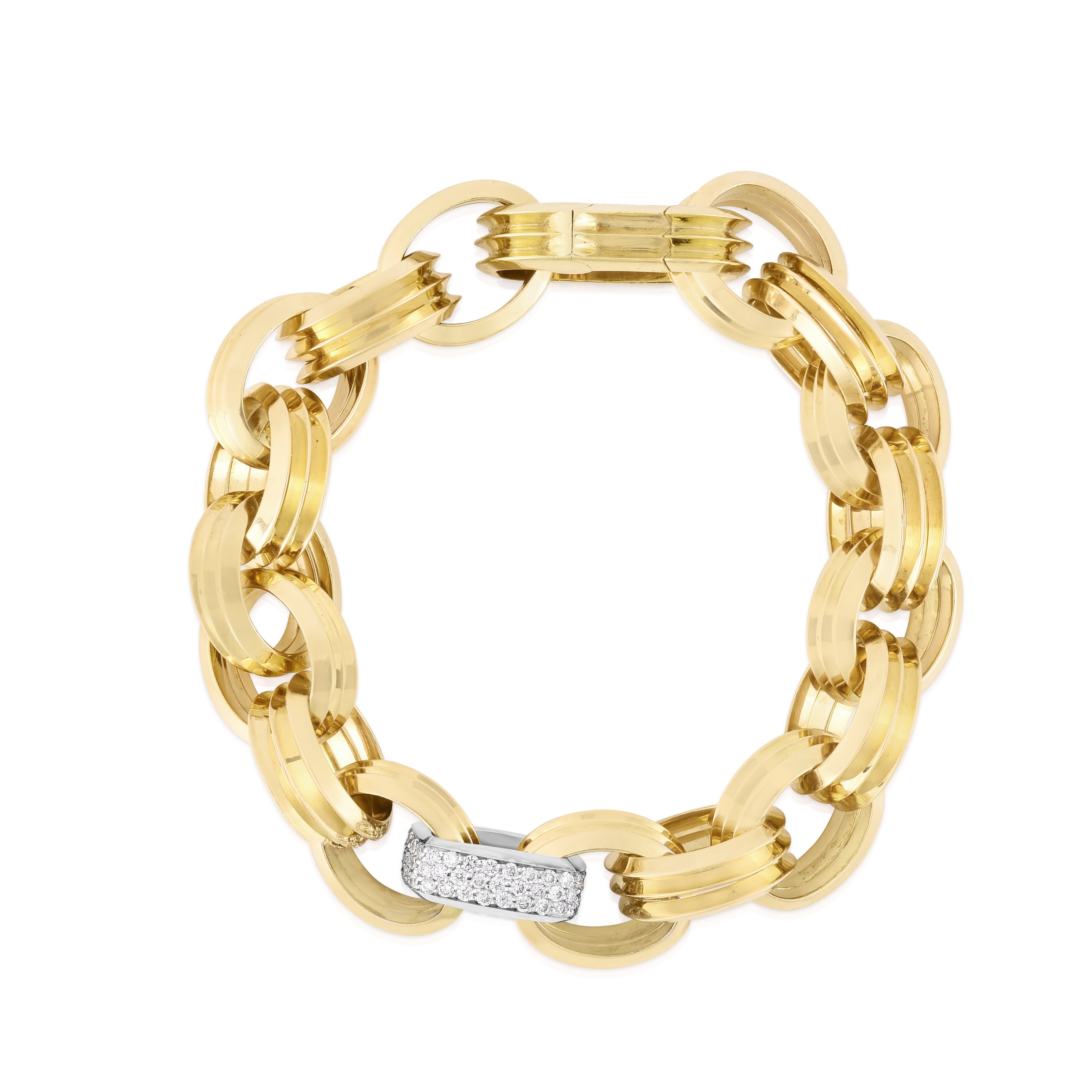 18K YELLOW/WHITE DESIGNER GOLD & DIAMOND LINK BRACELET