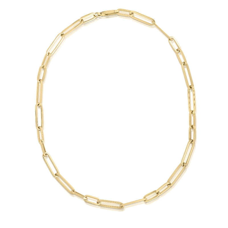 18K YELLOW DESIGNER GOLD ALTERNATING PAPERCLIP LINK NECKLACE