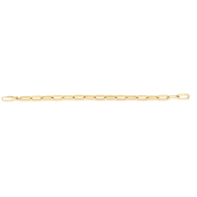 18K YELLOW DESIGNER GOLD MEDIUM GAUGE SQAURED EDGE PAPERCLIP LONG BRACELET