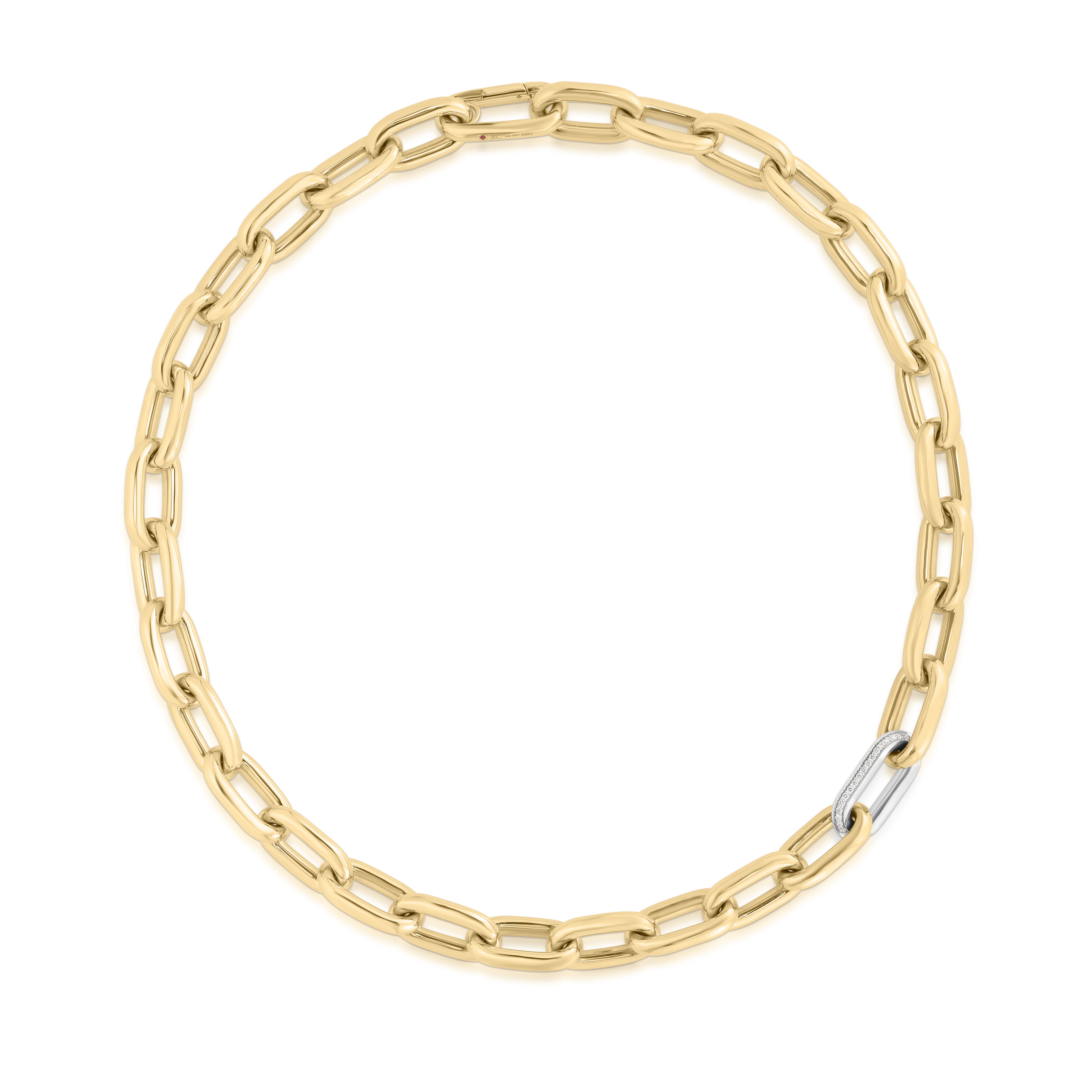18K YELLOW/WHITE DESIGNER GOLD & DIAMOND CHUNKY PAPERCLIP NECKLACE