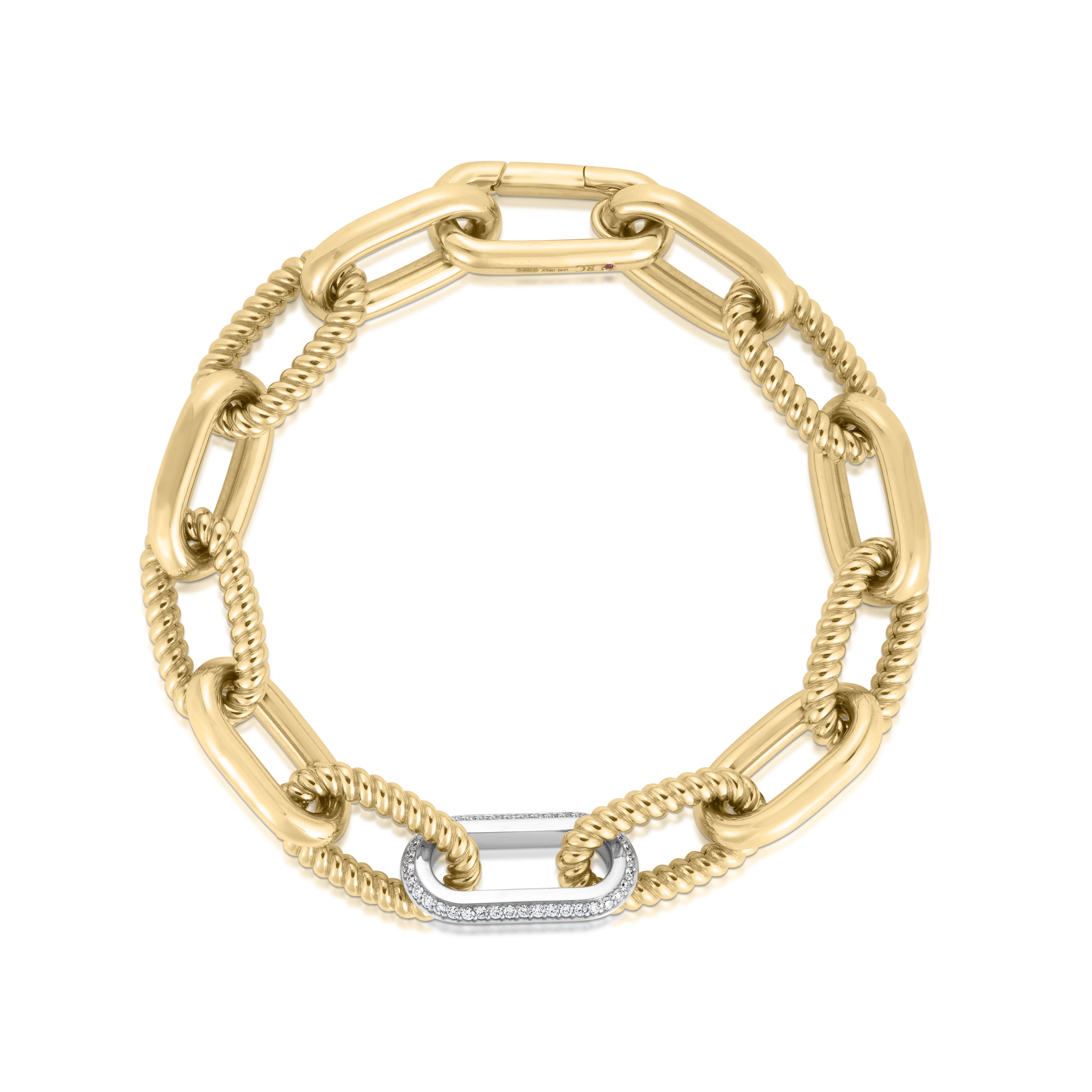 18K YELLOW DESIGNER GOLD ALTERNATING & DIAMOND PAPERCLIP LINK BRACELET