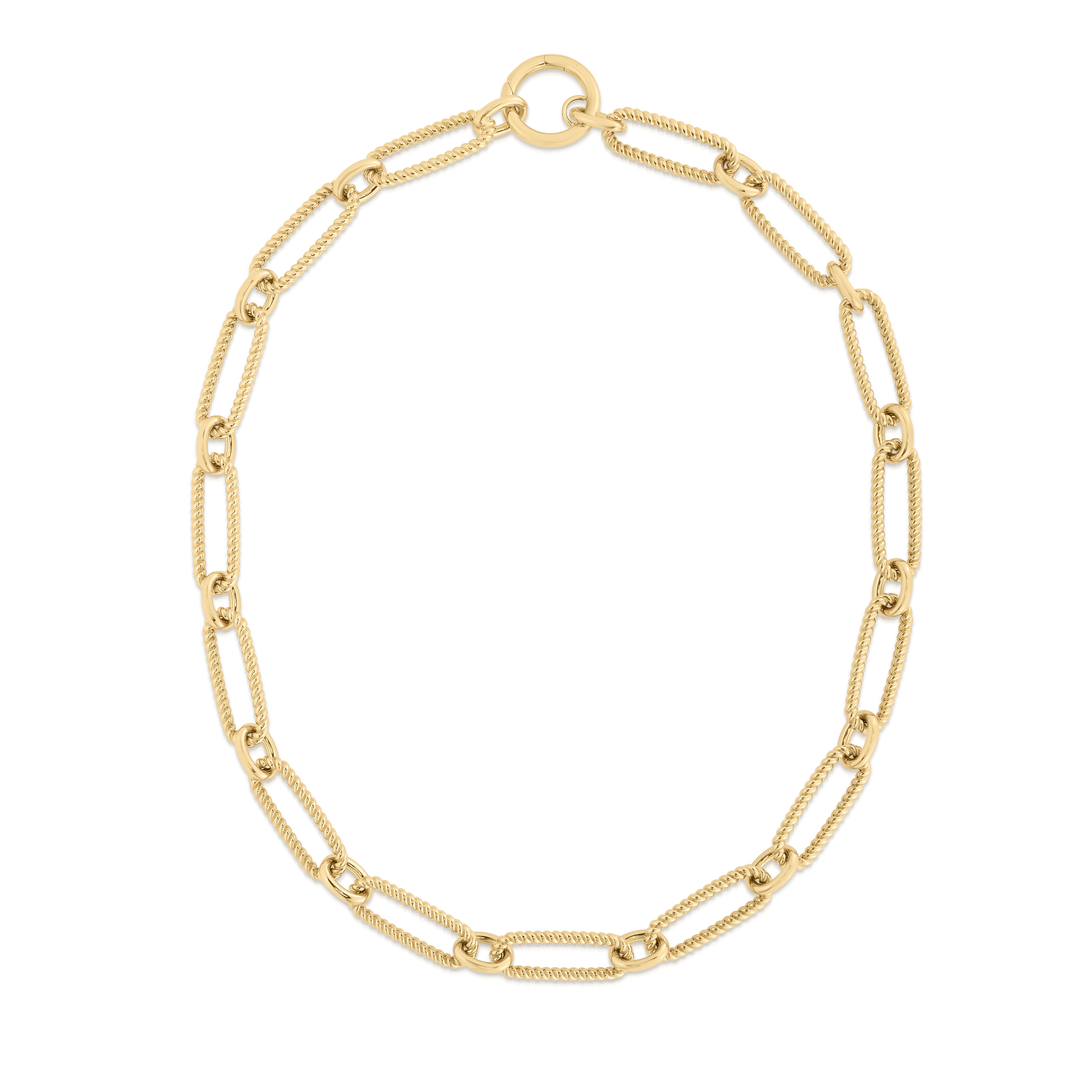 18K YELLOW DESIGNER GOLD ALTERNATING FLUTED PAPERCLIP & OVAL LINK NECKLACE
