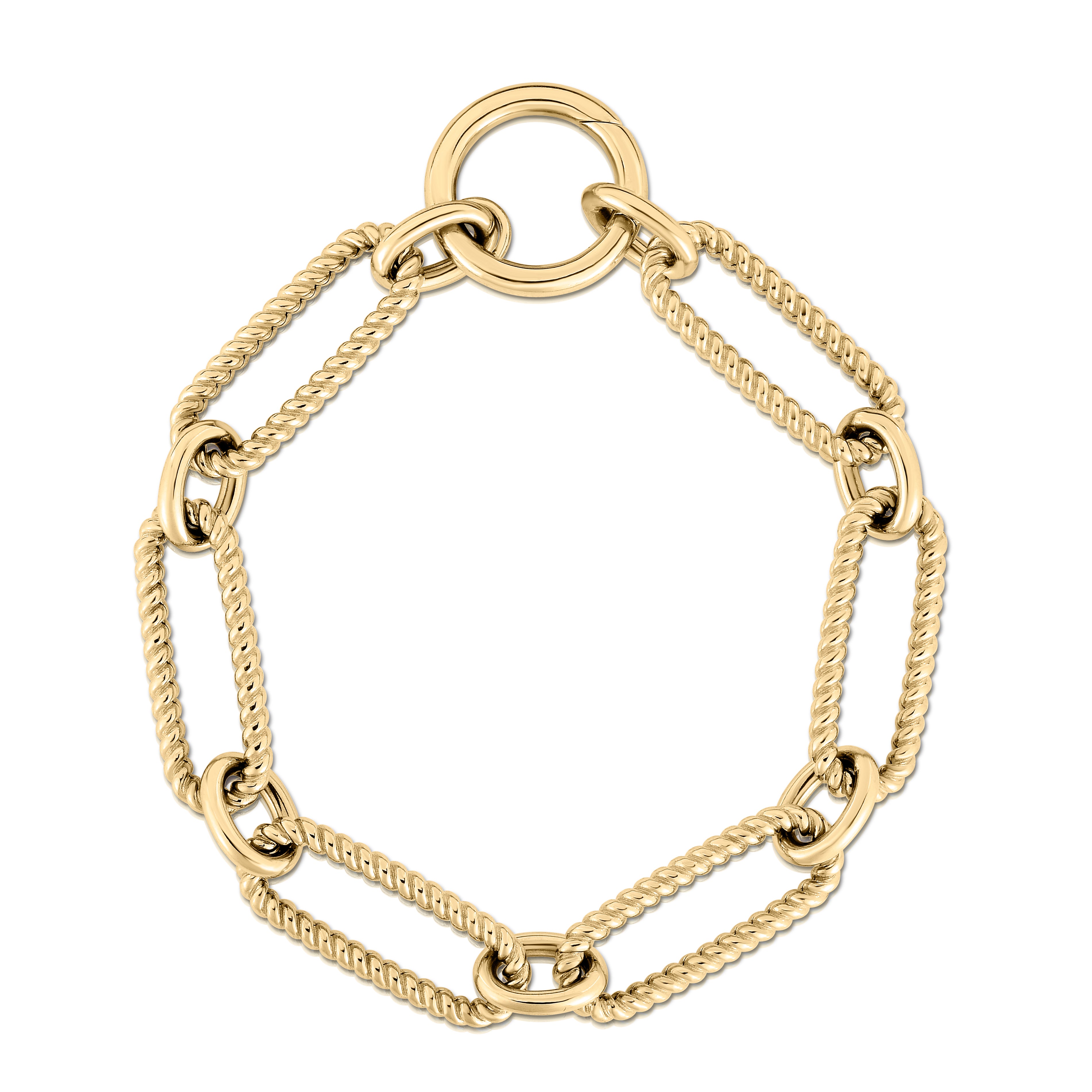 18K YELLOW DESIGNER GOLD ALTERNATING FLUTED PAPERCLIP & OVAL LINK BRACELET