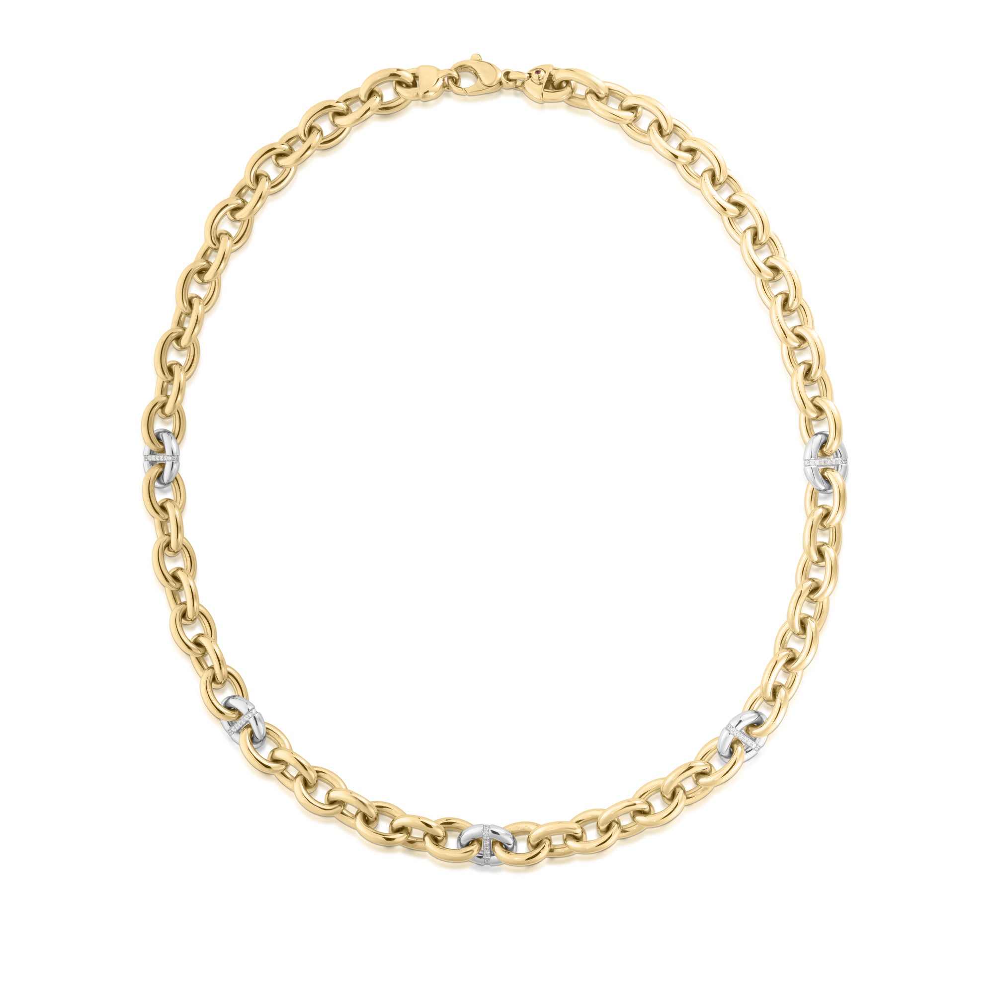 18K YELLOW/WHITE DESINGER GOLD DIAMOND LINKS NECKLACE