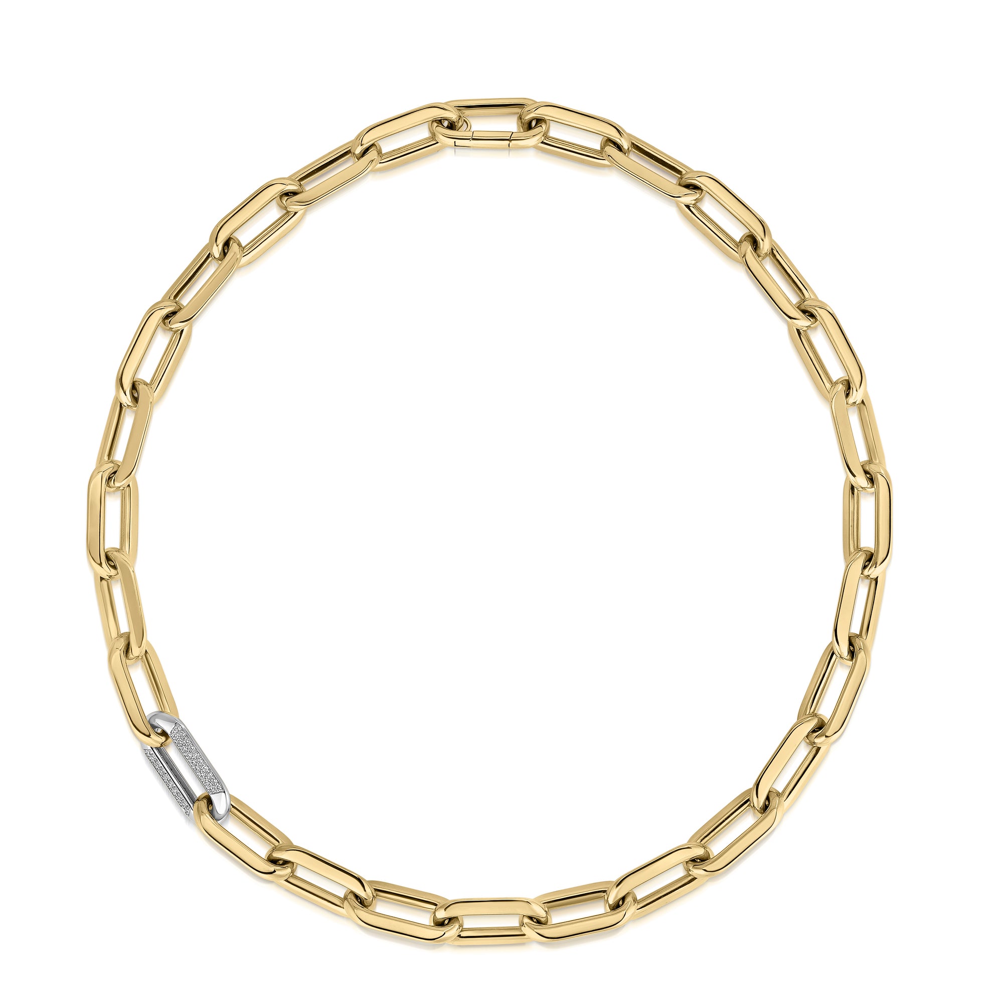 18K YELLOW/WHITE DESIGNER GOLD DIAMOND LINK NECKLACE