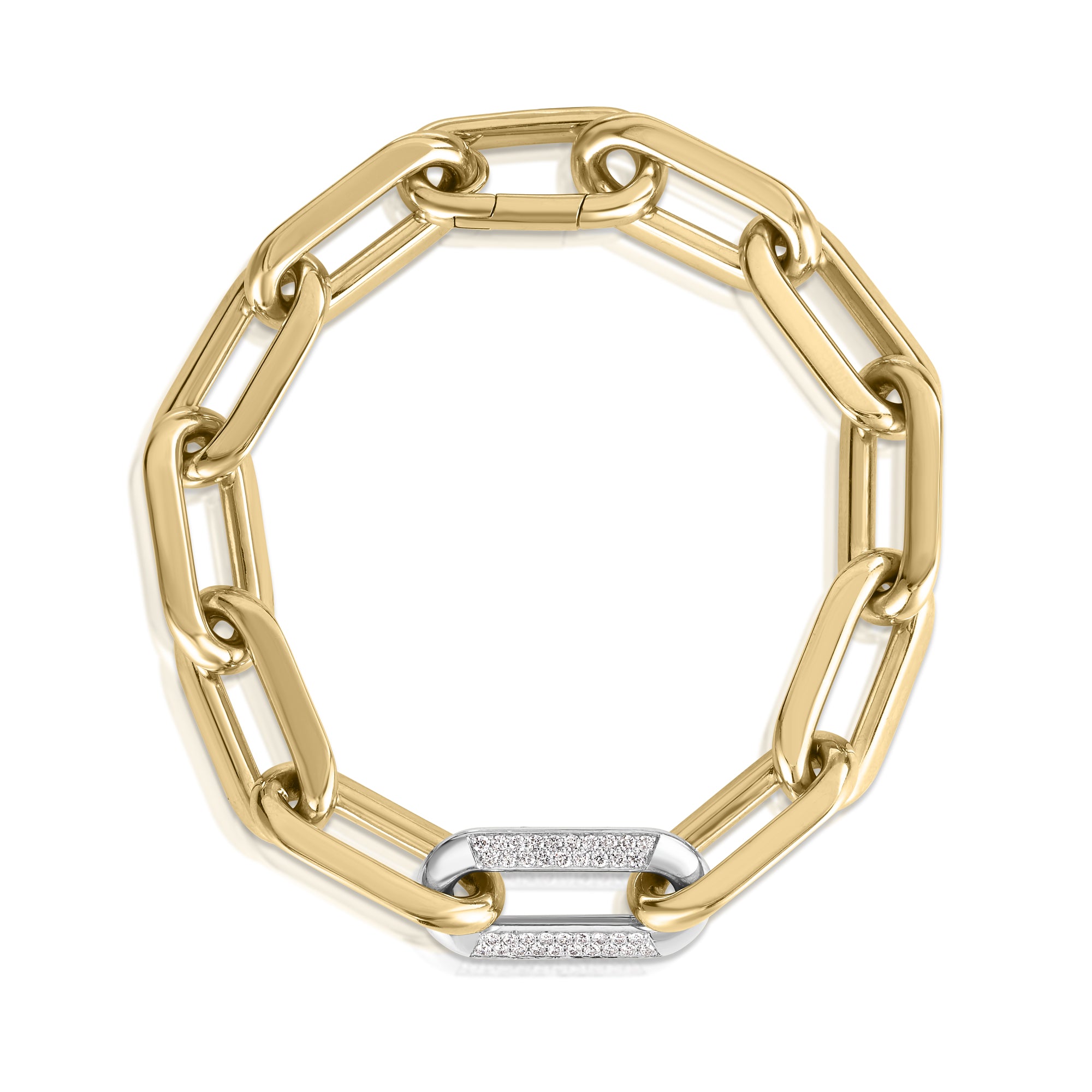 18K YELLOW/WHITE DESIGNER GOLD DIAMOND LINK BRACELET