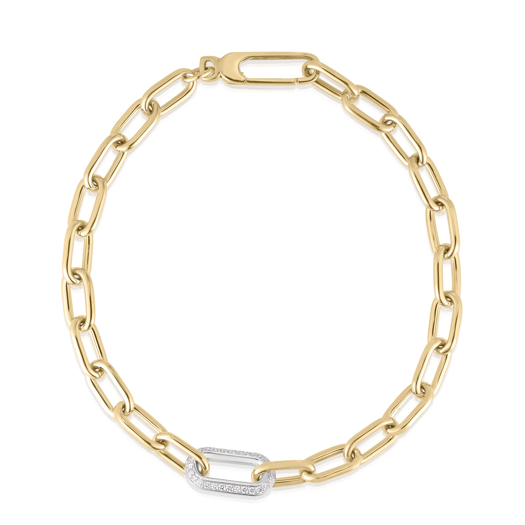18K YELLOW/WHITE DESIGNER GOLD DIAMOND LINK CHAIN BRACELET