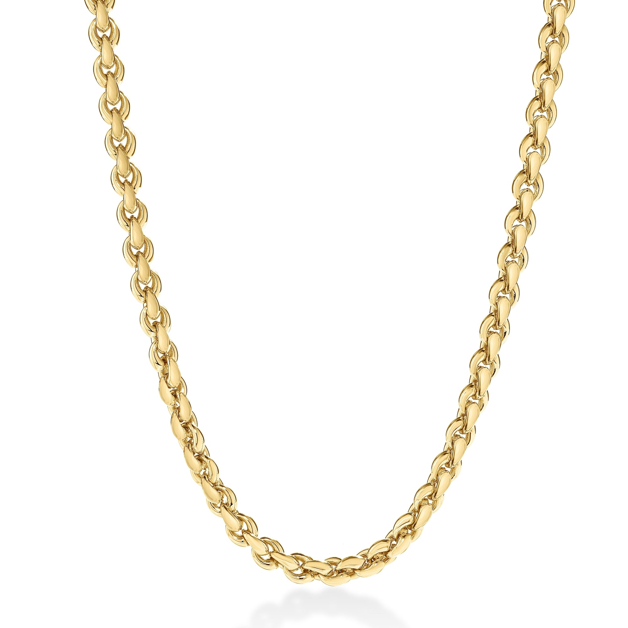 18K YELLOW DESIGNER GOLD CONTOURED ROUND LINK CHAIN NECKLACE