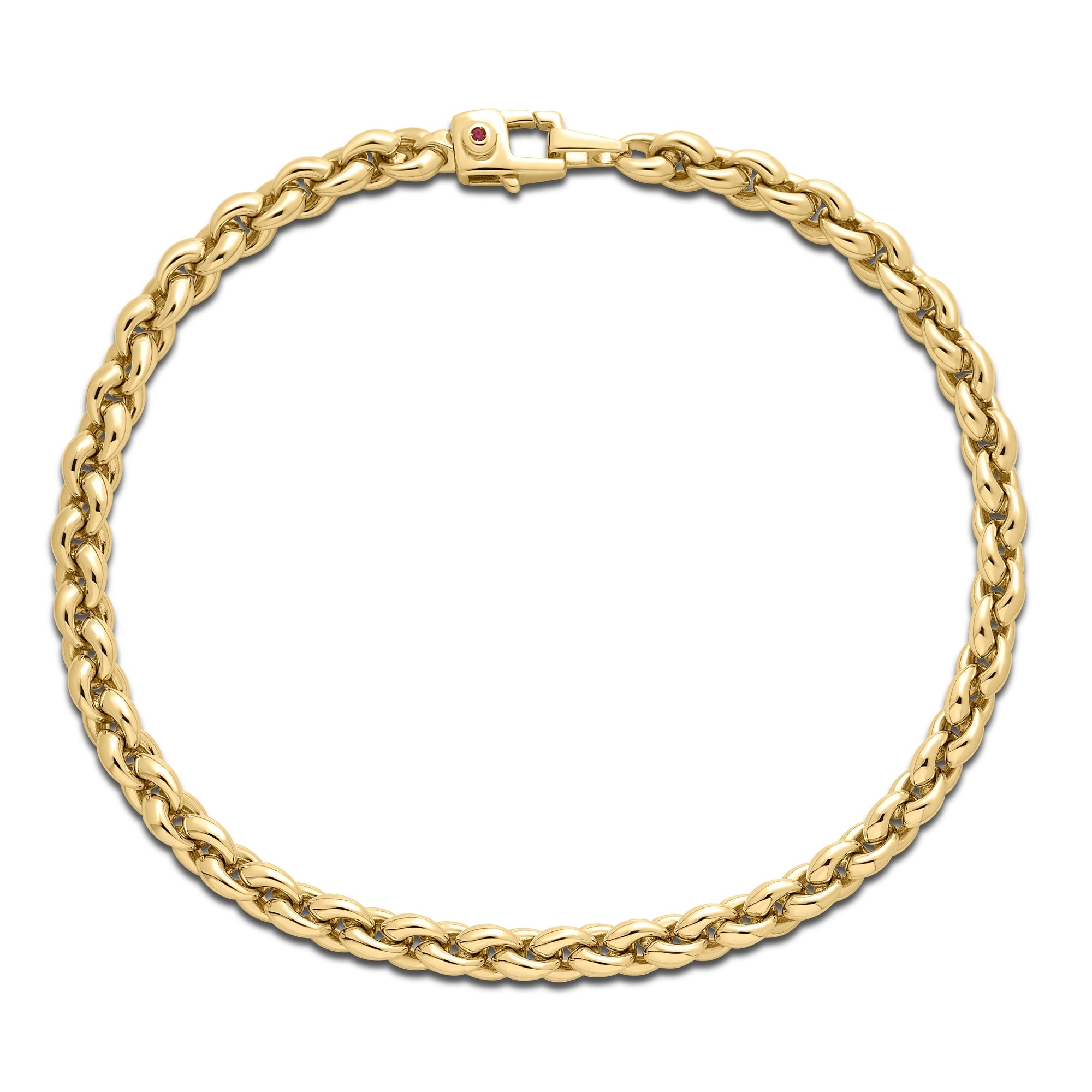 18K YELLOW DESIGNER GOLD CONTOURED ROUND LINK CHAIN BRACELET