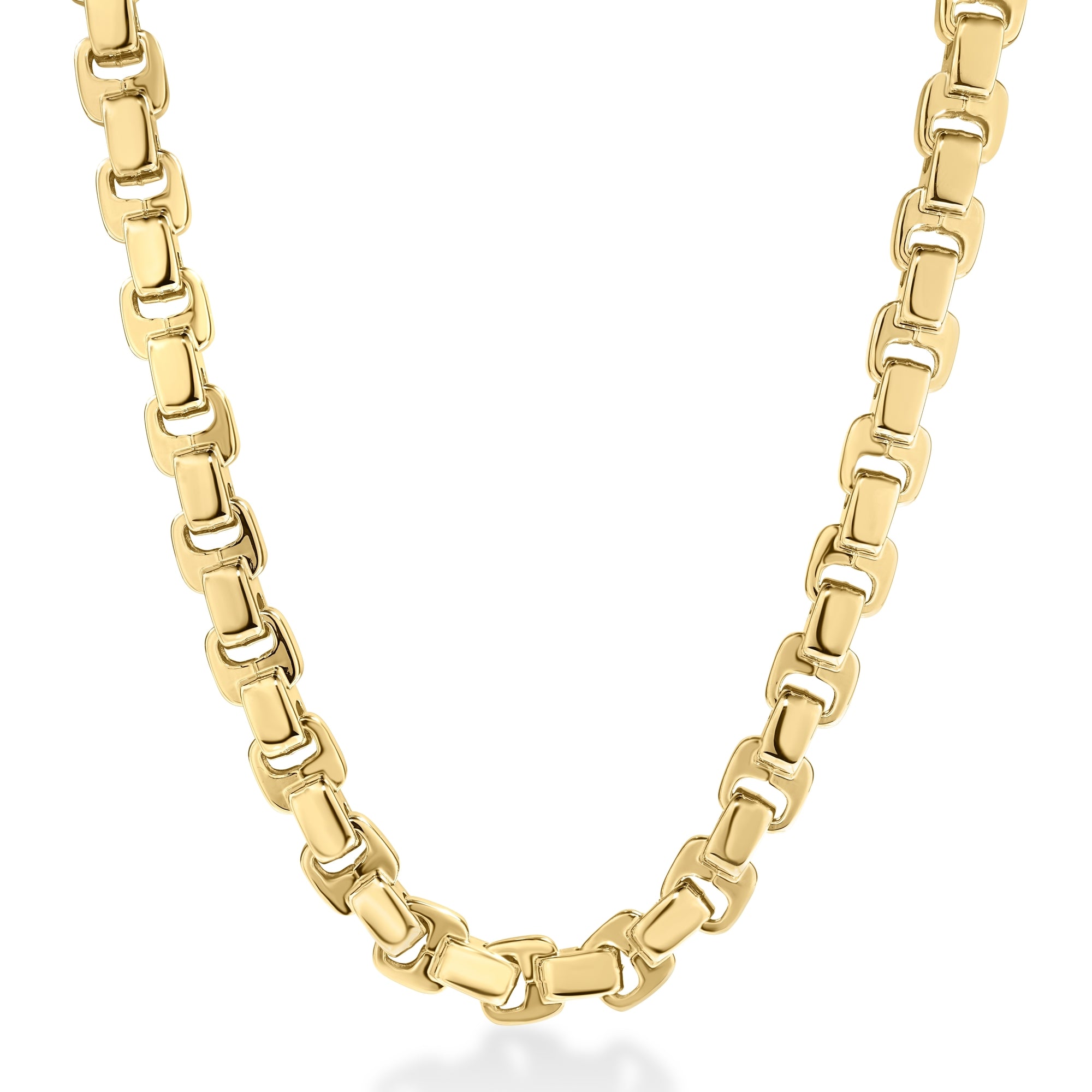 18K YELLOW DESIGNER GOLD CUTOUT SQAURE LINK CHAIN NECKLACE