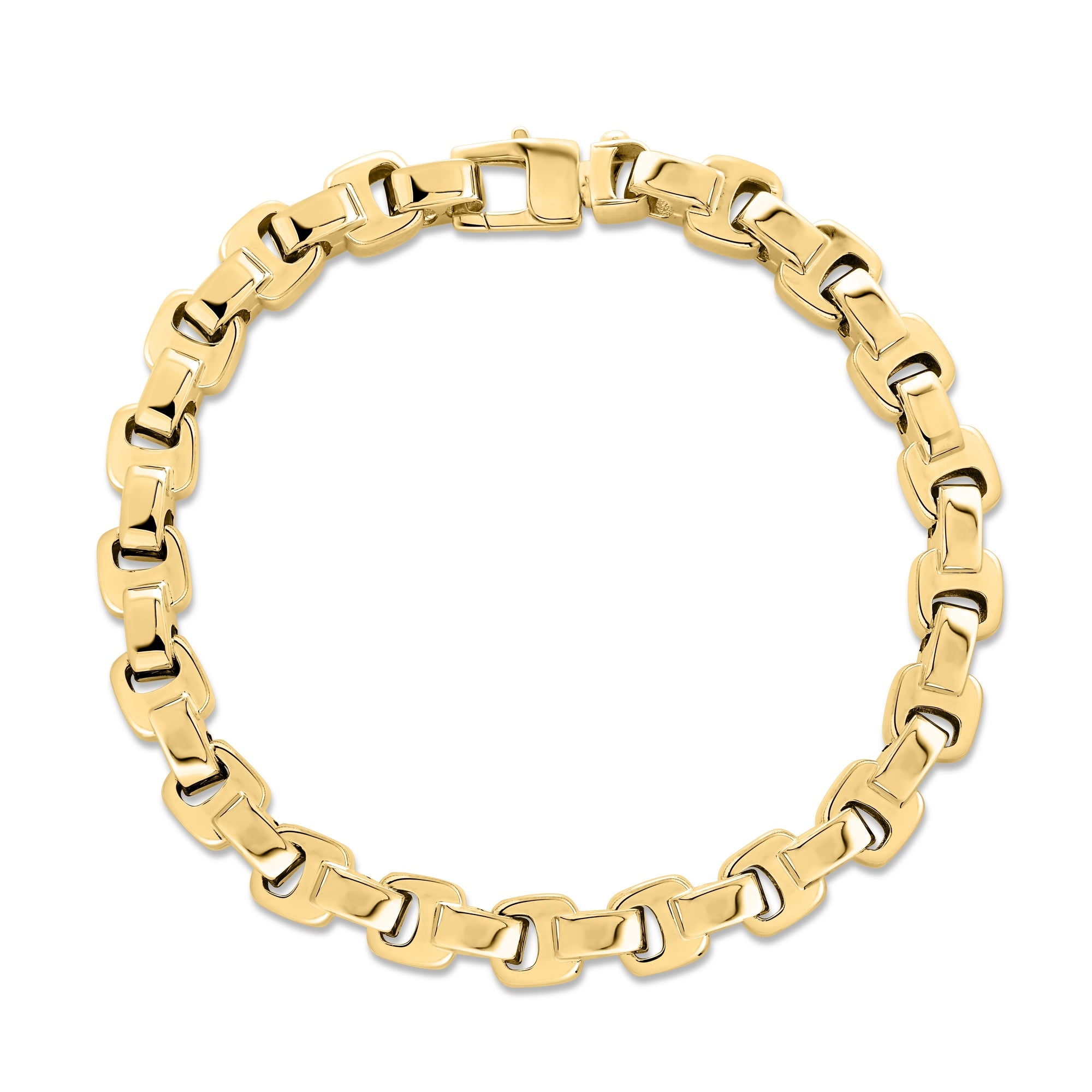 18K YELLOW DESIGNER GOLD CUTOUT SQAURE LINK CHAIN BRACELET
