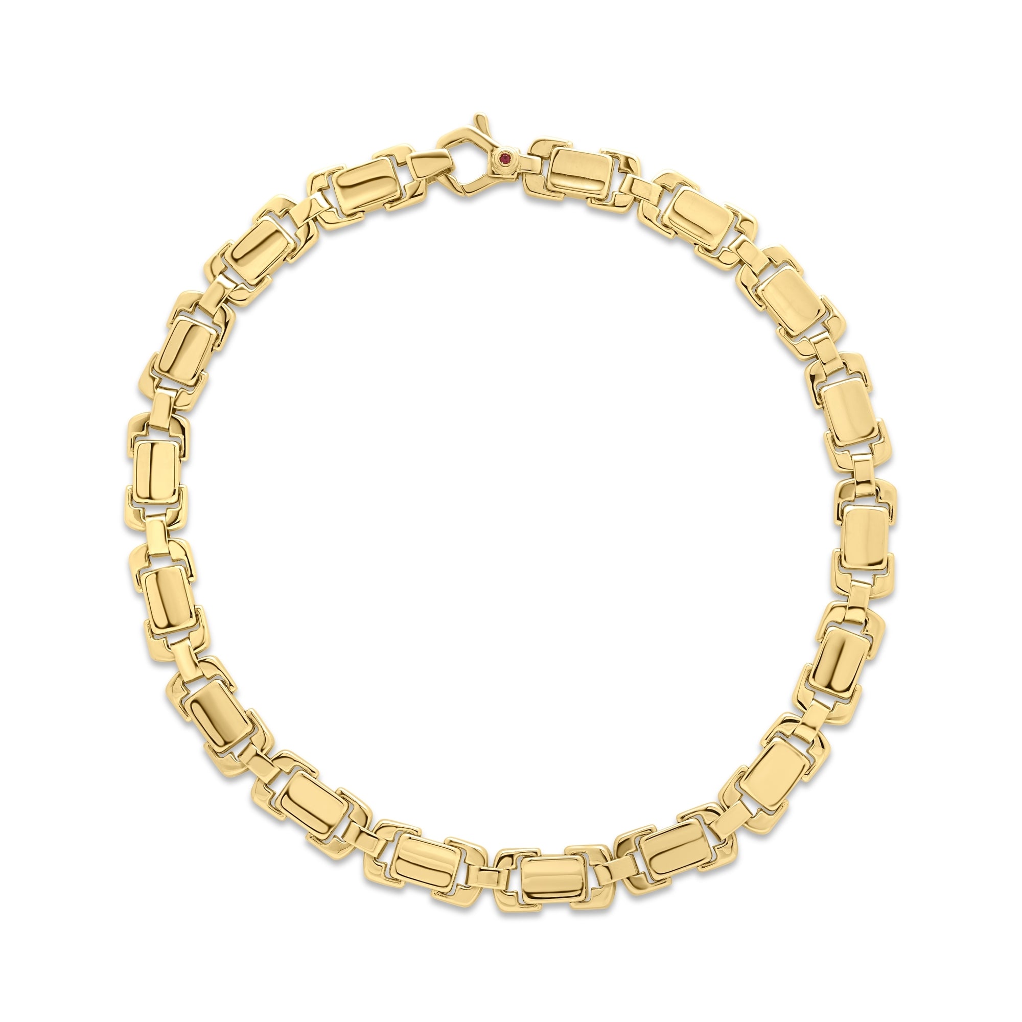 18K YELLOW DESIGNER GOLD FLATTENED RECTANGULAR LINK CHAIN BRACELET