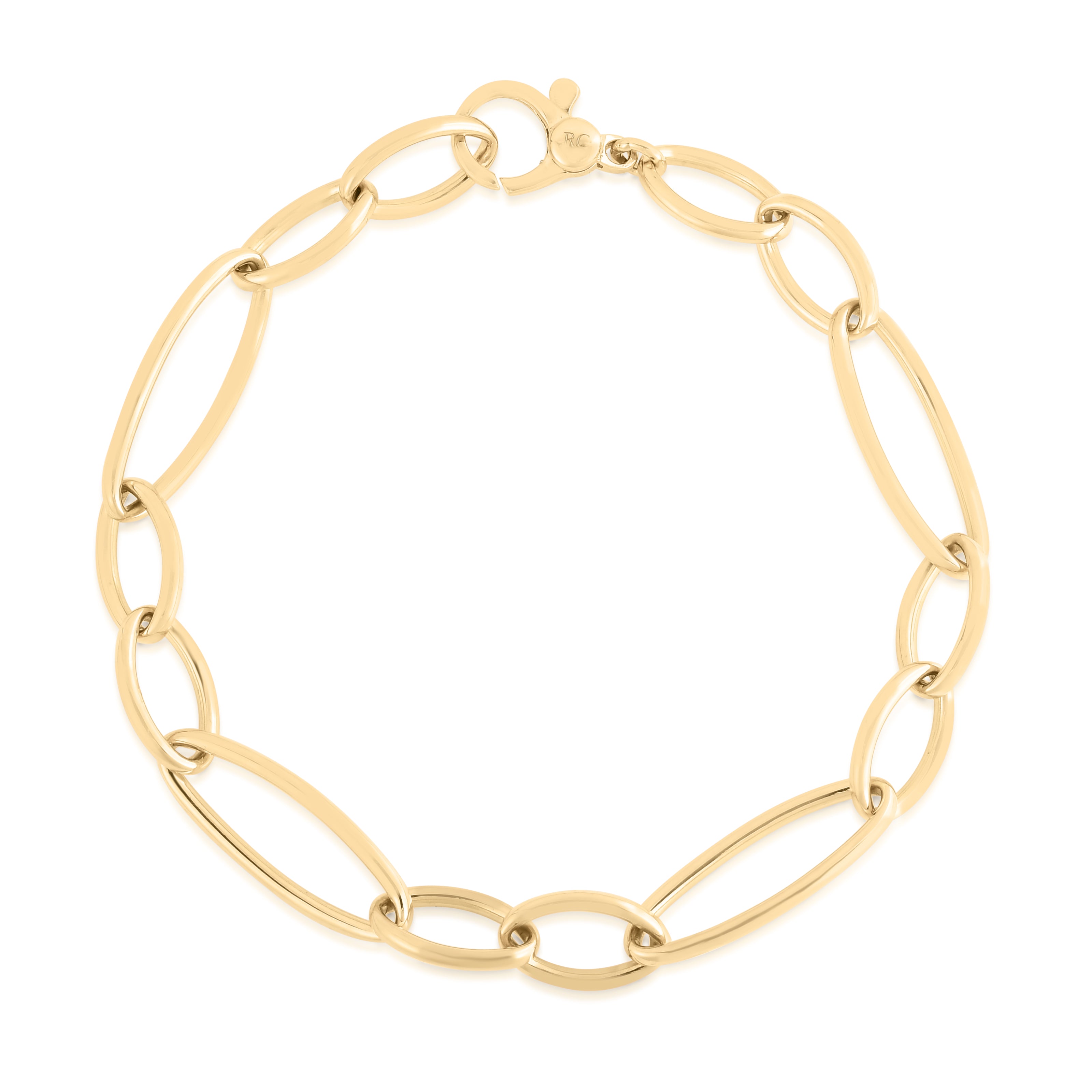 18K YELLOW DESIGNER GOLD OVAL LINK BRACELET