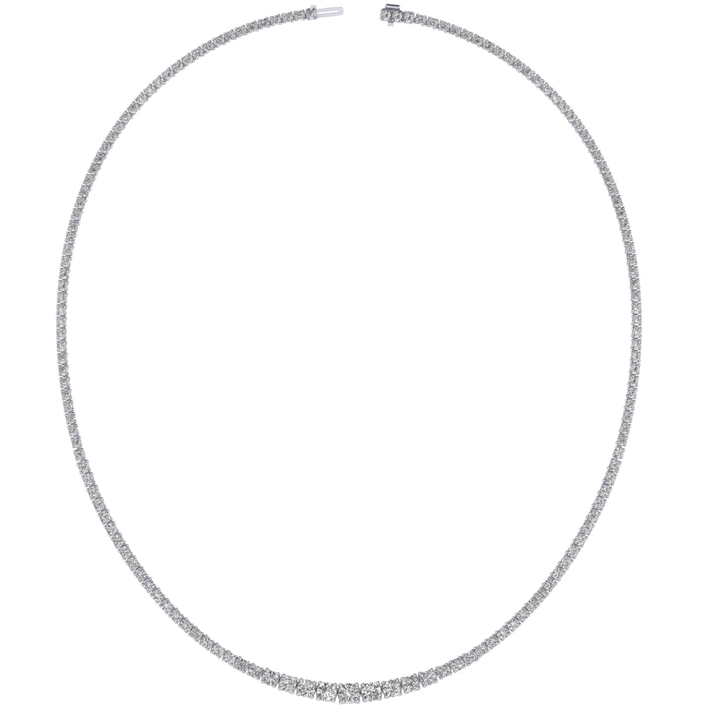 18K WHITE GOLD DIAMOND CLASSIC 3 PRONG SETTING GRADUATED RIVIERA DIAMOND NECKLACE